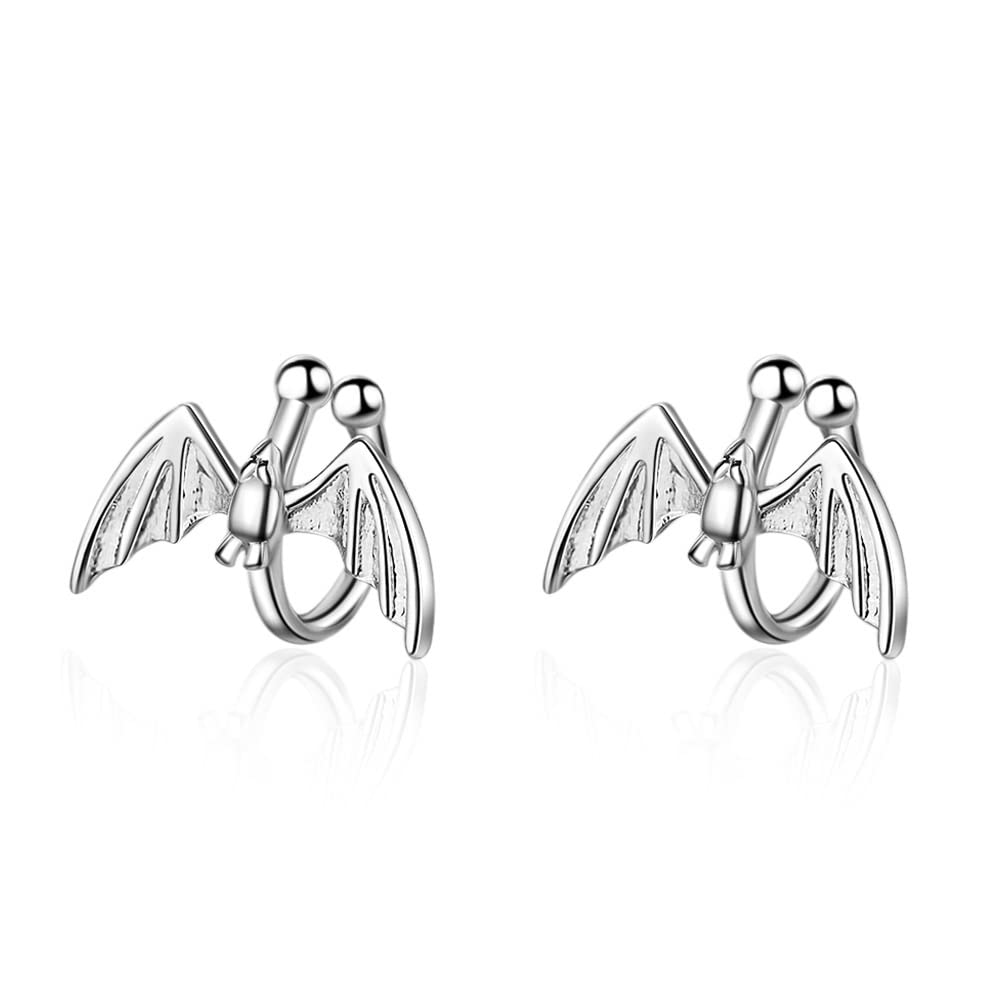 Gothic Hand Skull Bat Ear Cuff Clip On Non-Piercing Cartilage Earrings with Chain Wrap for Women - Perfect for Halloween, Goth Fashion & Punk Style Accessories
