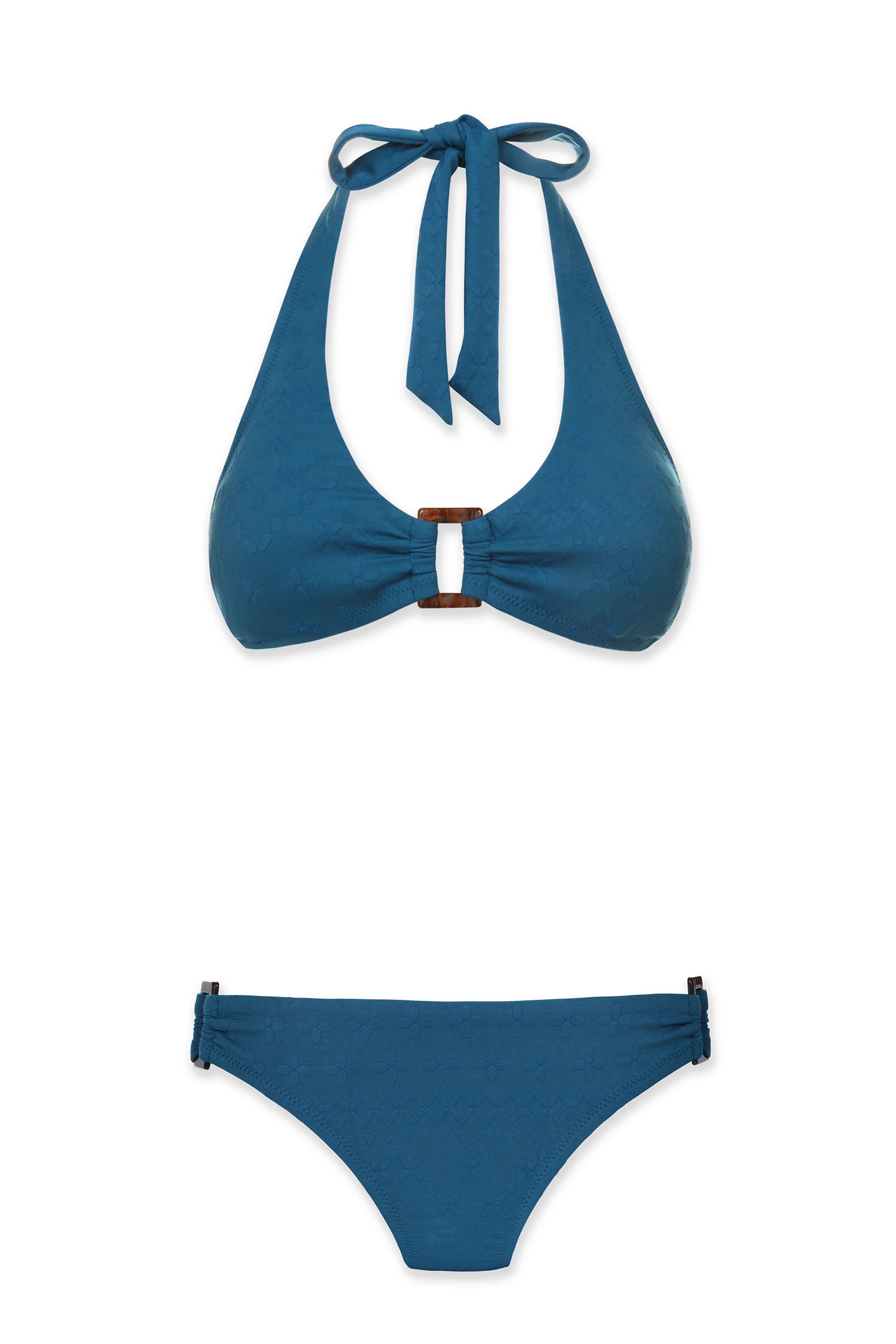 Stylish Jacquard Textured Tortoise Halter Top in Marine Blue - Perfect for Beach Vacations, Summer Outings & Casual Wear