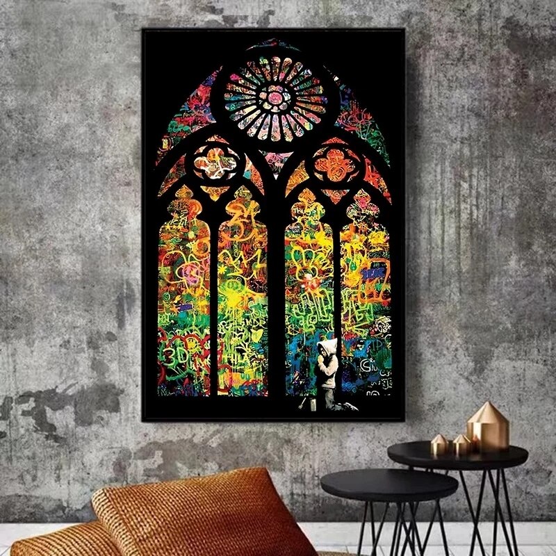 Banksy Praying Boy Graffiti Canvas Wall Art - Urban Street Art Home Decor for Living Room, Bedroom & Office