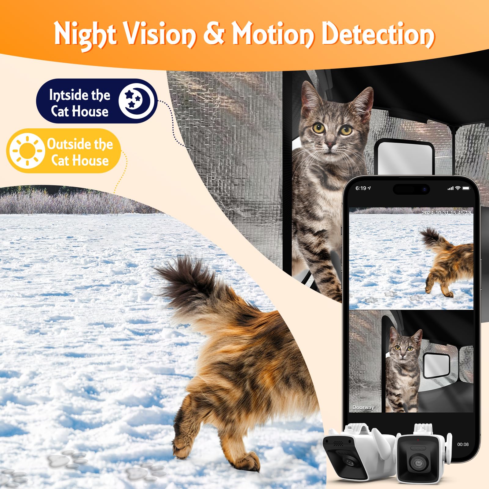 Heated Outdoor Cat House for Winter - Insulated Waterproof Shelter with Smart Camera, Warm Home for Stray & Barn Cats (Black, 26.4x17x20.5 Inches) - Perfect for Backyard, Porch & Garage Use in Cold Weather