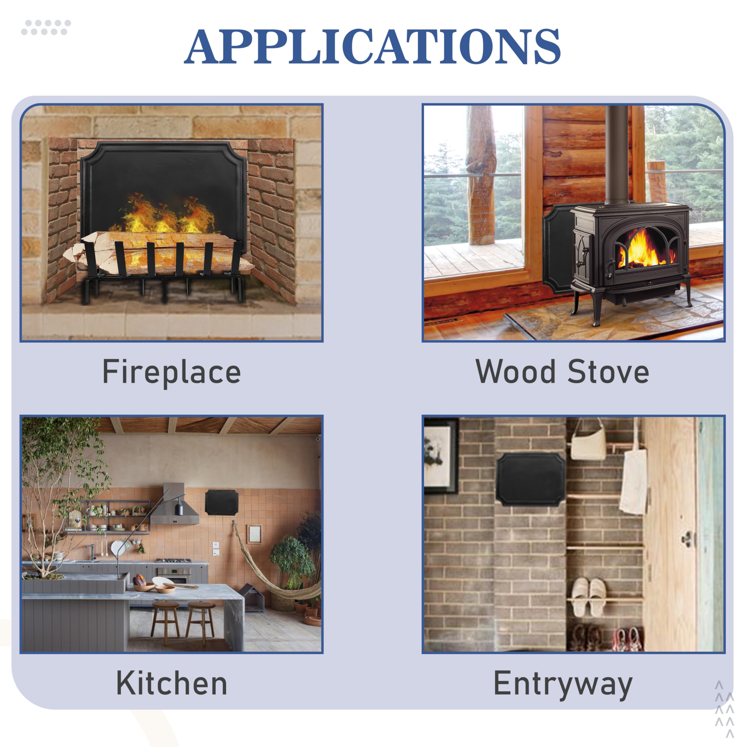 20 x 16 Inch Heavy Duty Cast Iron Fireback Plate for Fireplace - Black Heat Resistant Fireplace Back Panel - Protects Fireplace Walls & Enhances Heat Reflection (1 Piece) - Perfect for Wood Burning Stoves, Fireplace Inserts & Traditional Hearths