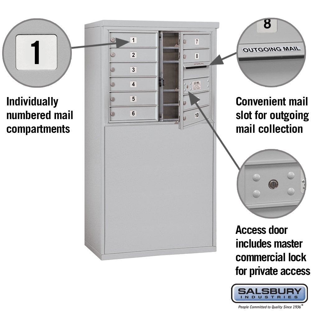 Salsbury Industries 3906D-10AFP Free Standing Horizontal 4C Mailbox - Durable Aluminum Mailbox for Residential & Commercial Use - Perfect for Home, Office, Apartment & Business Mail Delivery