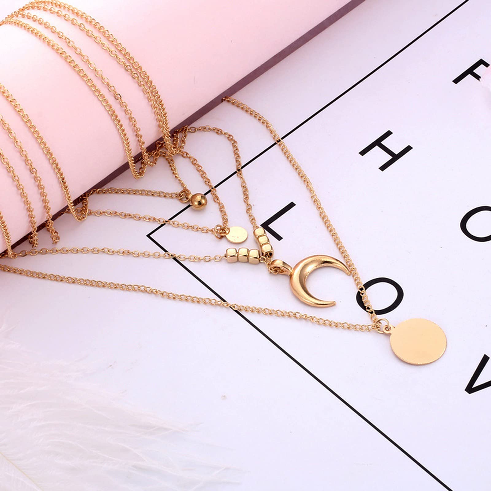 Stylish Moon Pendant Layered Necklace for Women - Boho Gold Chain Jewelry, One Size | Perfect for Casual Outfits, Date Nights & Festival Fashion