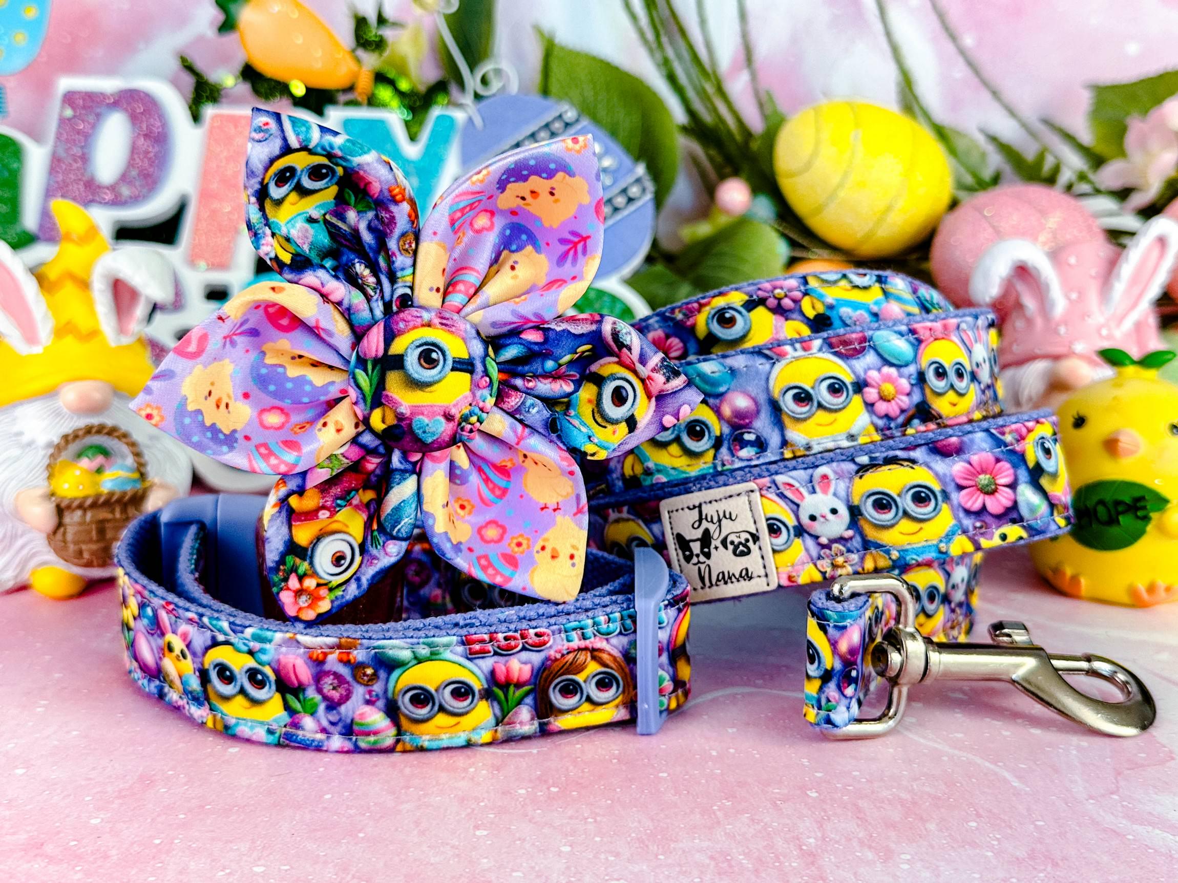Easter Dog Collar with Flower - Adorable Minions Design - Perfect for Easter Pet Costumes & Holiday Photos