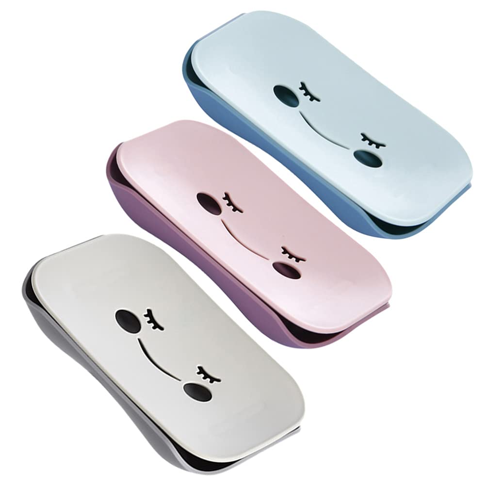Milisten 3-Pack Cartoon Smiley Face Soap Dish with Drain Holes - Non-Slip Soap Holder for Bathroom, Kitchen Sink, Shower - Cute Soap Tray for Kids & Adults (Type 1) - Perfect for Bathroom Organization & Gift Ideas