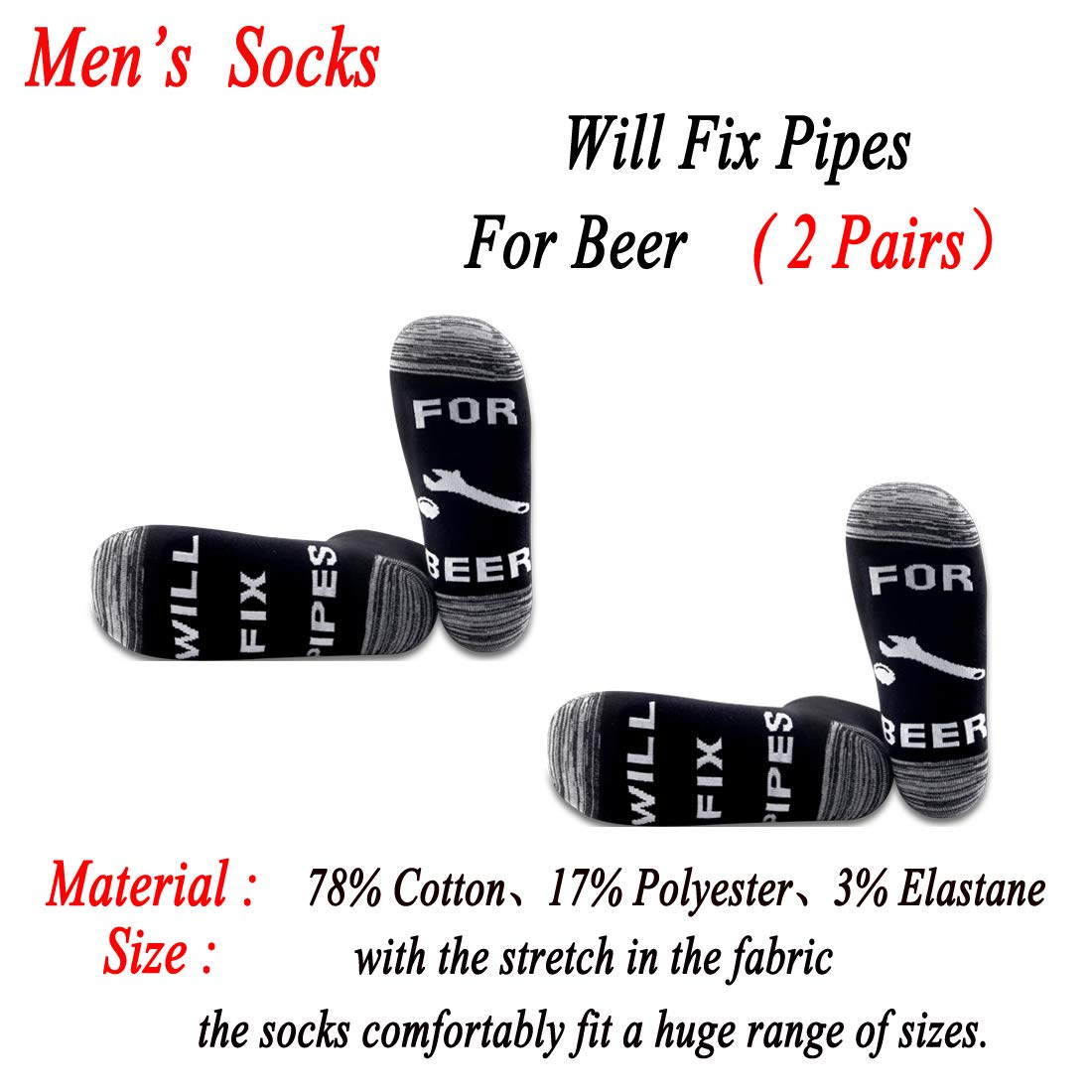 Funny Plumber Socks for Men - 2 Pairs Pipe Layer Socks with Beer & Tool Designs - Perfect Gifts for Plumbers, Pipefitters & DIY Enthusiasts - Great for Work, Gag Gifts & Casual Wear