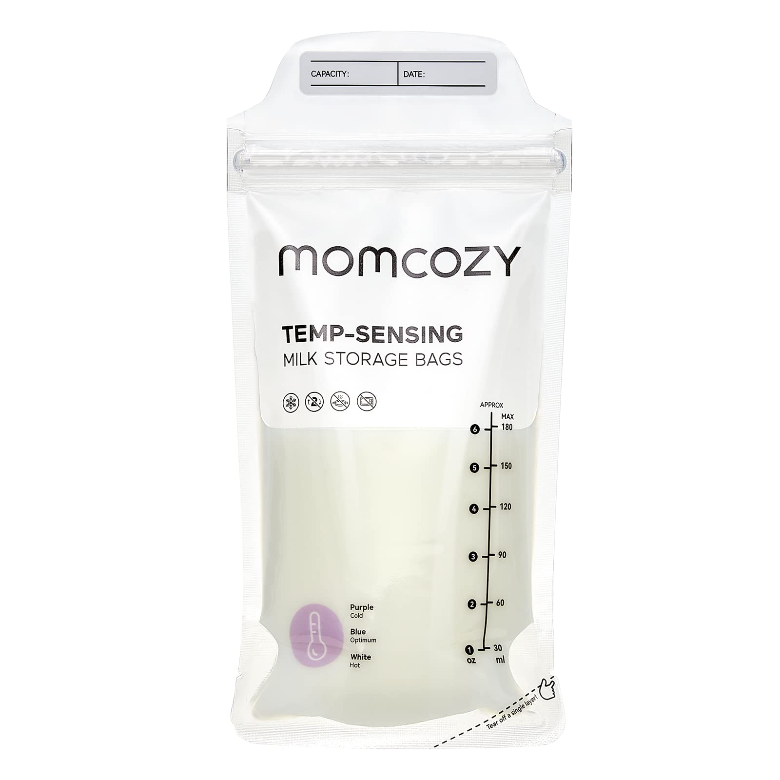 Momcozy Breastmilk Storage Bags - 6oz Disposable Self-Standing Freezer Bags with Temperature-Sensing Technology, Leak-Proof Design for Breastfeeding Moms (120 Count) - Perfect for Pumping, Storing, and Organizing Breast Milk at Home or On-the-Go