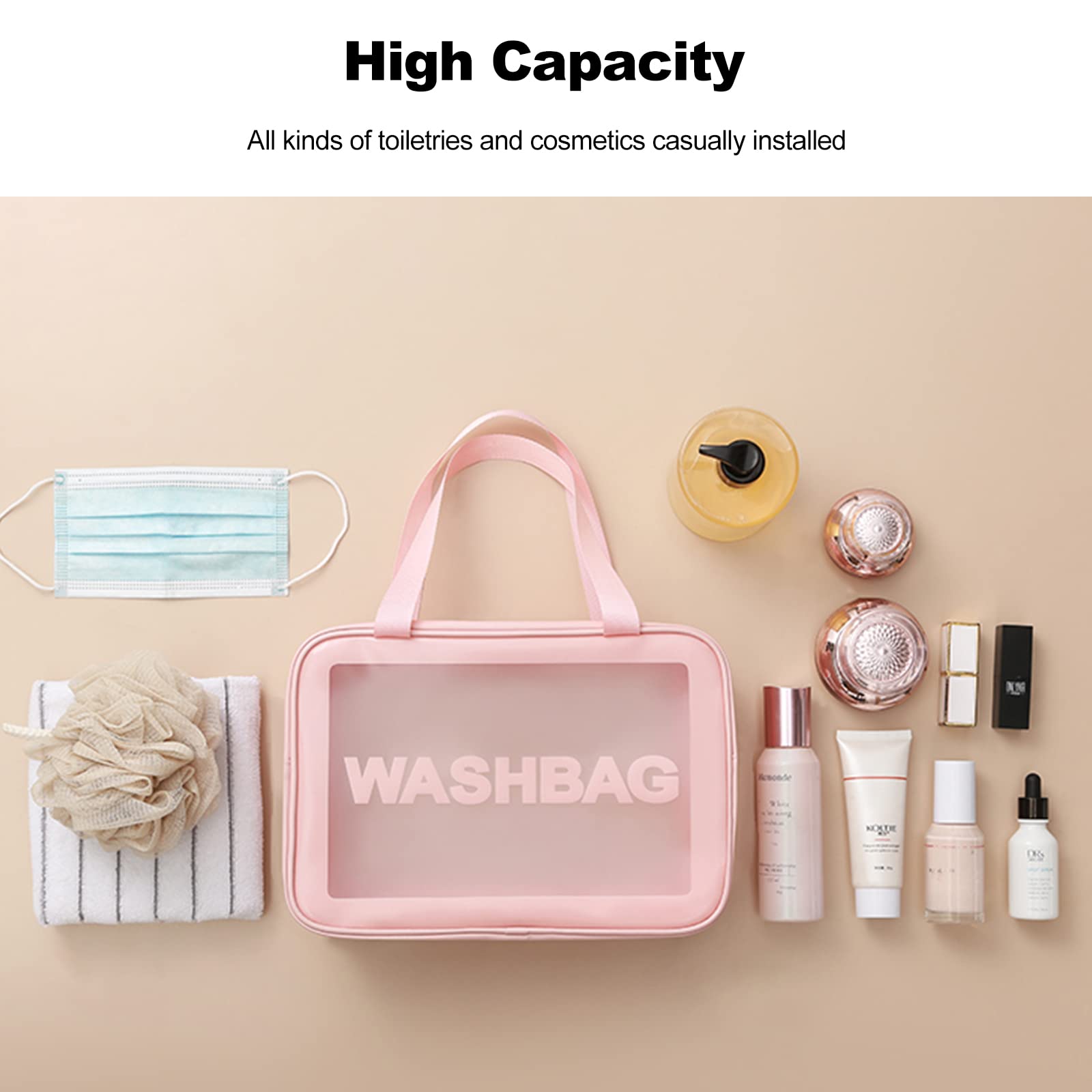Ergocar 3-Piece Clear Travel Toiletry Bag Set - TSA Approved Waterproof Cosmetic Organizer for Women & Men | Perfect for Airports, Showers & Vacation Packing (Pink)