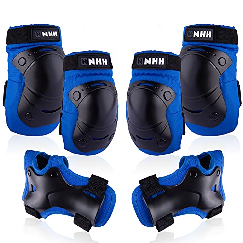NHH 6-in-1 Skateboard Protective Gear Set - Knee Pads, Elbow Pads & Wrist Guards for Kids, Youth & Adults (Blue & Black, Large) - Perfect for Skateboarding, Roller Skating & Scooter Riding Safety