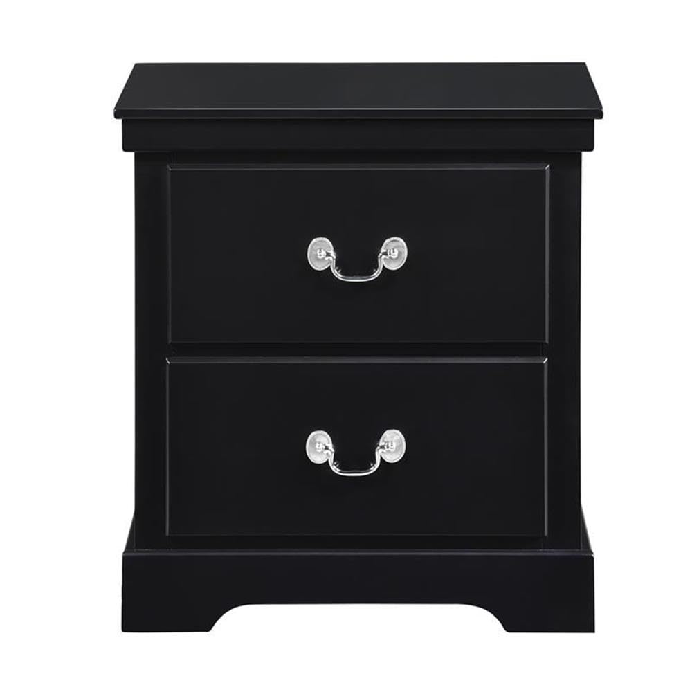 Lexicon Seabright 2-Drawer Black Wood Nightstand - Traditional Bedside Table with Storage for Bedroom, Living Room & Office