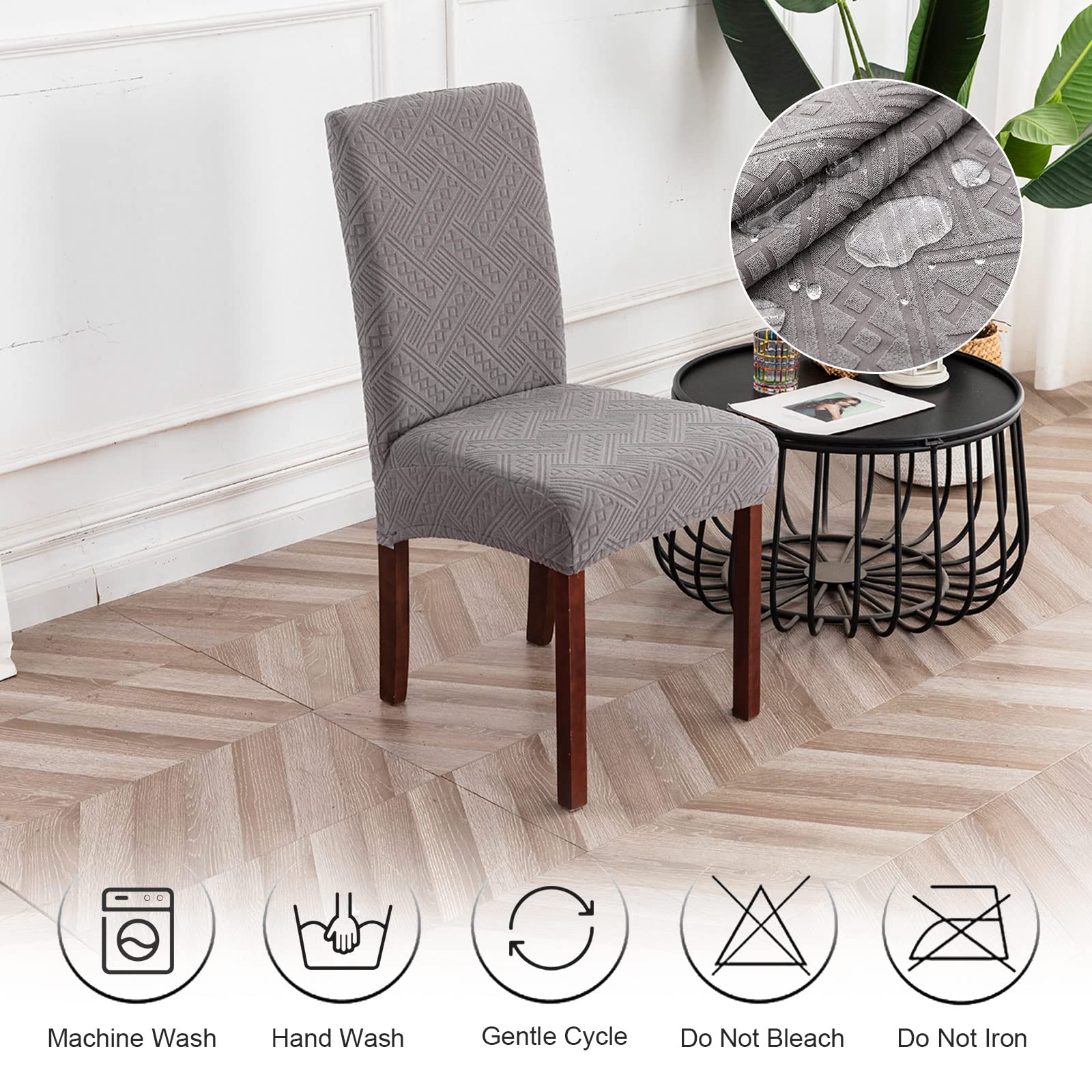 Waterproof Stretch Parsons Chair Slipcovers - 6 Pack Washable Dining Room Chair Covers, Light Gray Pattern, Removable Kitchen Chair Protectors for Home & Restaurant Use