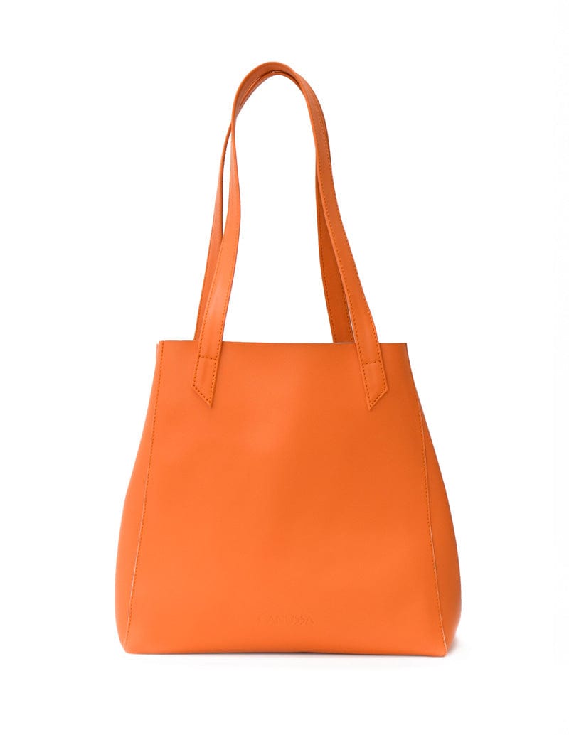 Totissimo Foldable Vegan Leather Tote Bag for Women - Stylish & Lightweight Orange Handbag for Work, Travel & Shopping