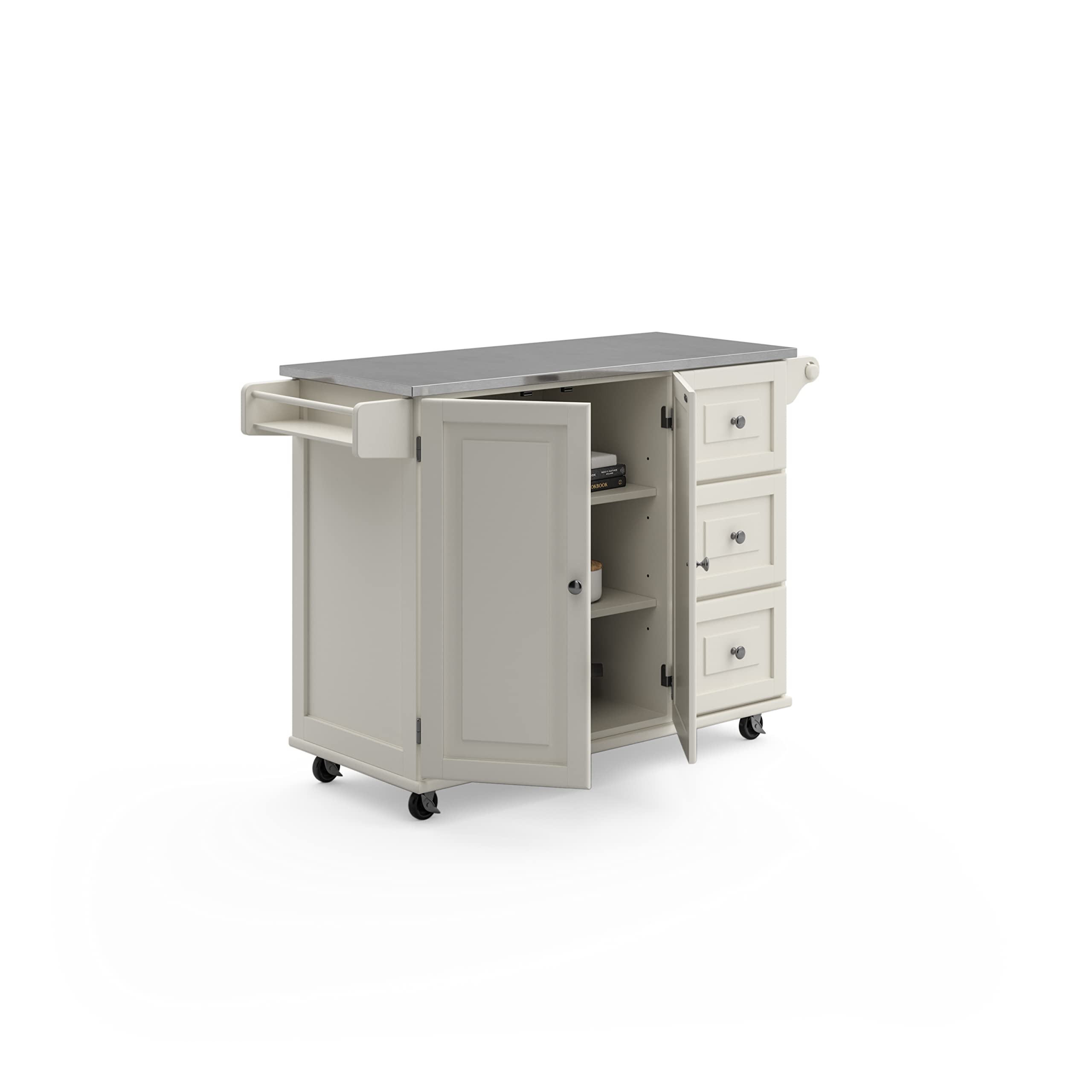 Homestyles Dolly Madison 54-Inch Rolling Kitchen Island with Storage & Towel Rack - Mobile Kitchen Cart for Small Spaces, Off White - Perfect for Apartments, Dorms & Compact Kitchens