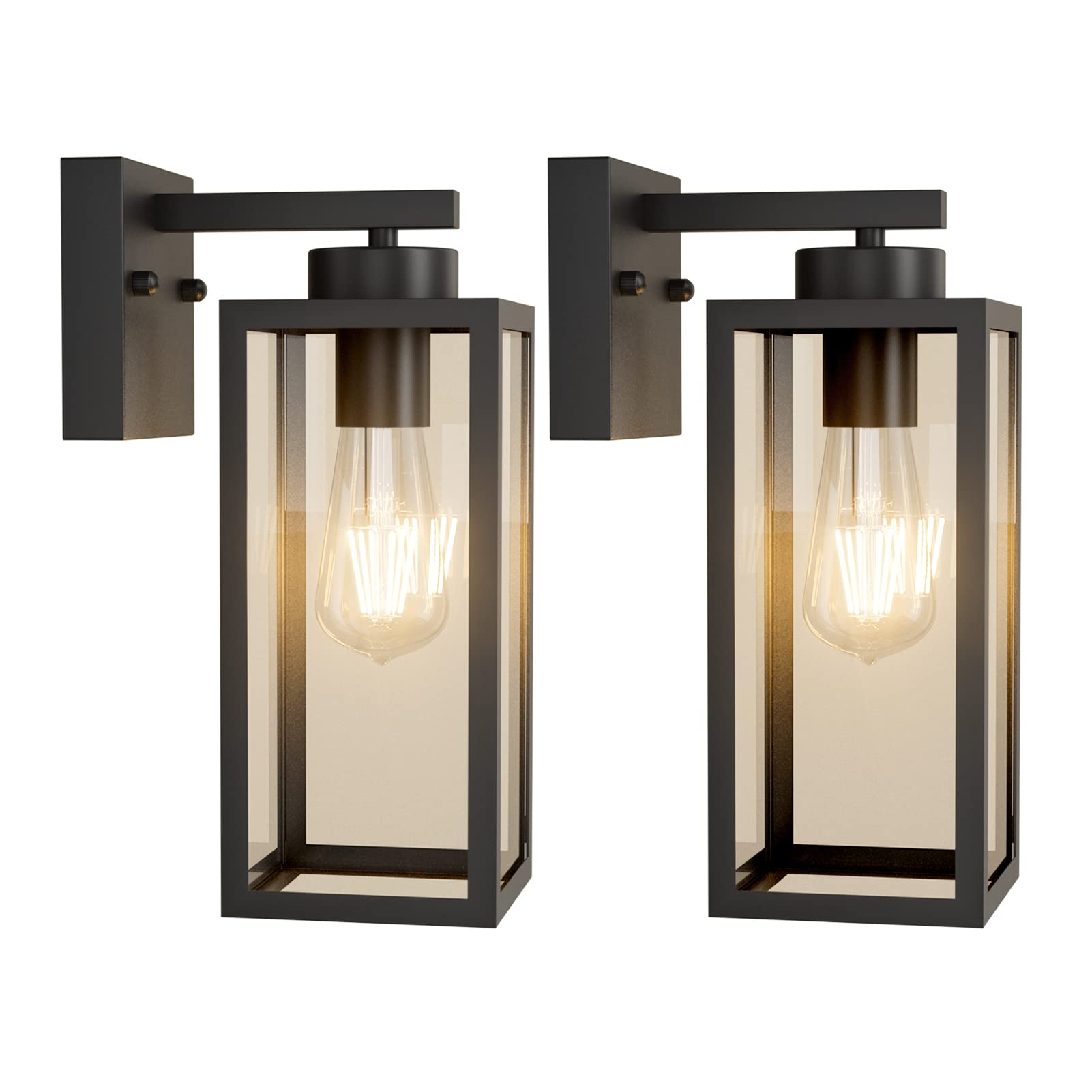 Tipace 2 Pack Black Outdoor Wall Lantern with Clear Glass Shade - Waterproof Exterior Wall Sconce Lighting for Entryway, Porch, Doorway, Patio, Garden & Backyard - Perfect for Home, Villa and Commercial Spaces