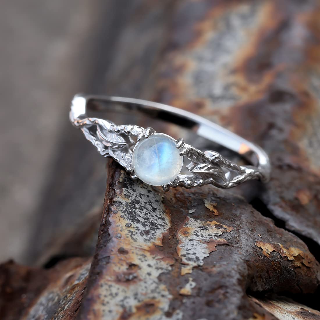 Authentic Rainbow Moonstone Sterling Silver Ring for Women – Dainty Minimalist Thumb Ring, Trendy Statement Band – Perfect for Everyday Wear, Gifts & Boho Jewelry Collection