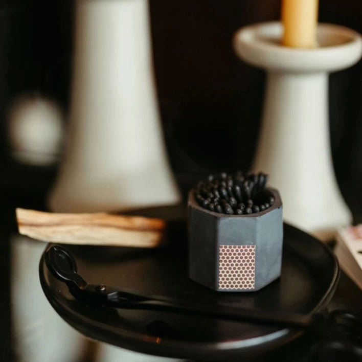 Premium Black Match Holder with Striker - All Black Matches Included - Perfect for Camping, Fireplaces, and Outdoor Adventures