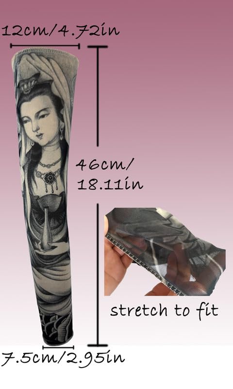 8 Pcs Fake Tattoo Sleeves for Men - UV Protection & Cooling Temporary Arm Tattoos (Buddha, Dragon, Flower, Monster, Tribal Designs) - Perfect for Halloween, Cosplay, Parties and Costume Events