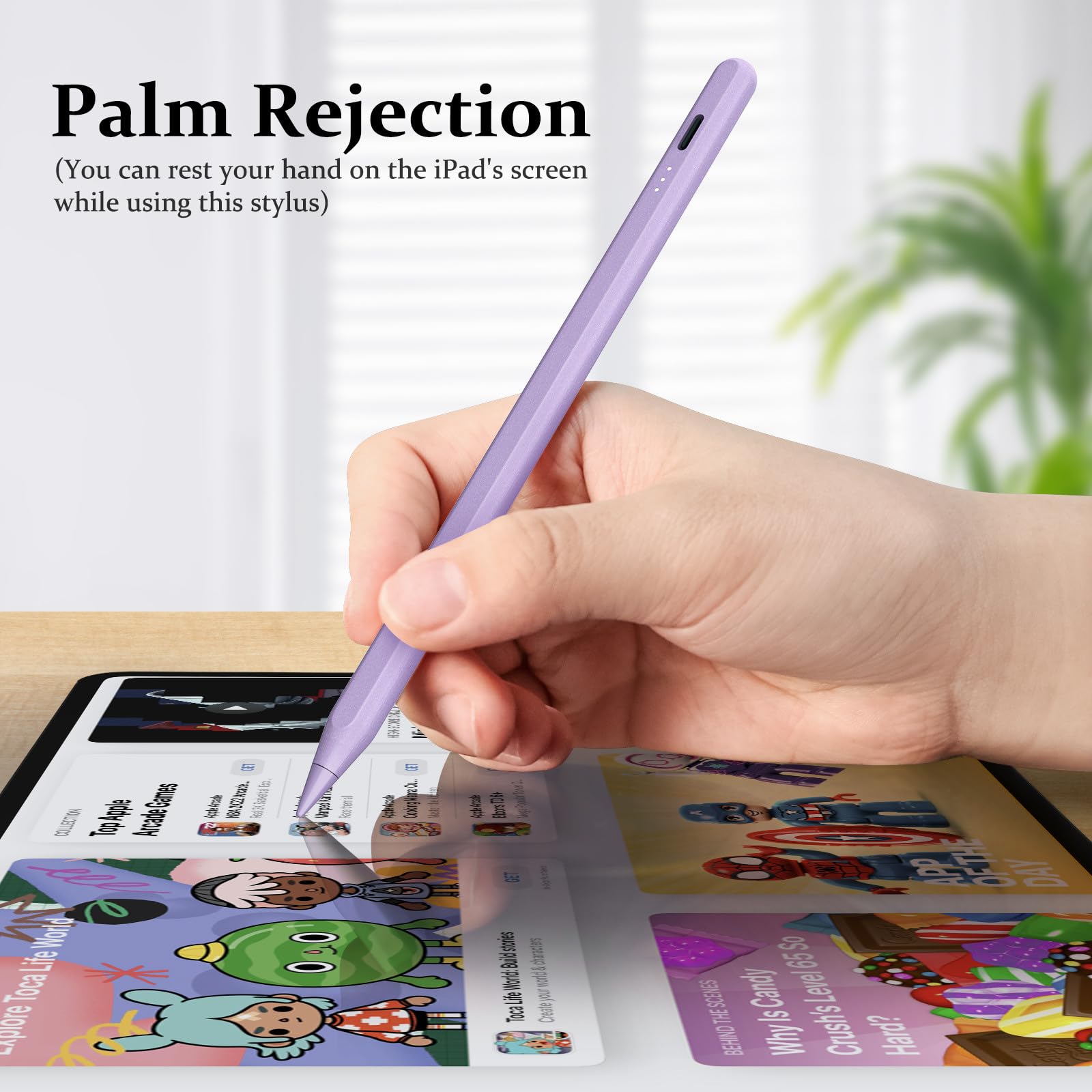 MEKO Active Stylus Pen for iPad with Palm Rejection & Tilt Sensitivity - Fast 13-Minute Charging, Compatible with iPad 6/7/8/9/10, iPad Pro 12.9 & 11 (M4), iPad Air 3/4/5/6, iPad mini 5/6 - Purple - Perfect for Drawing, Note-Taking & Digital Art