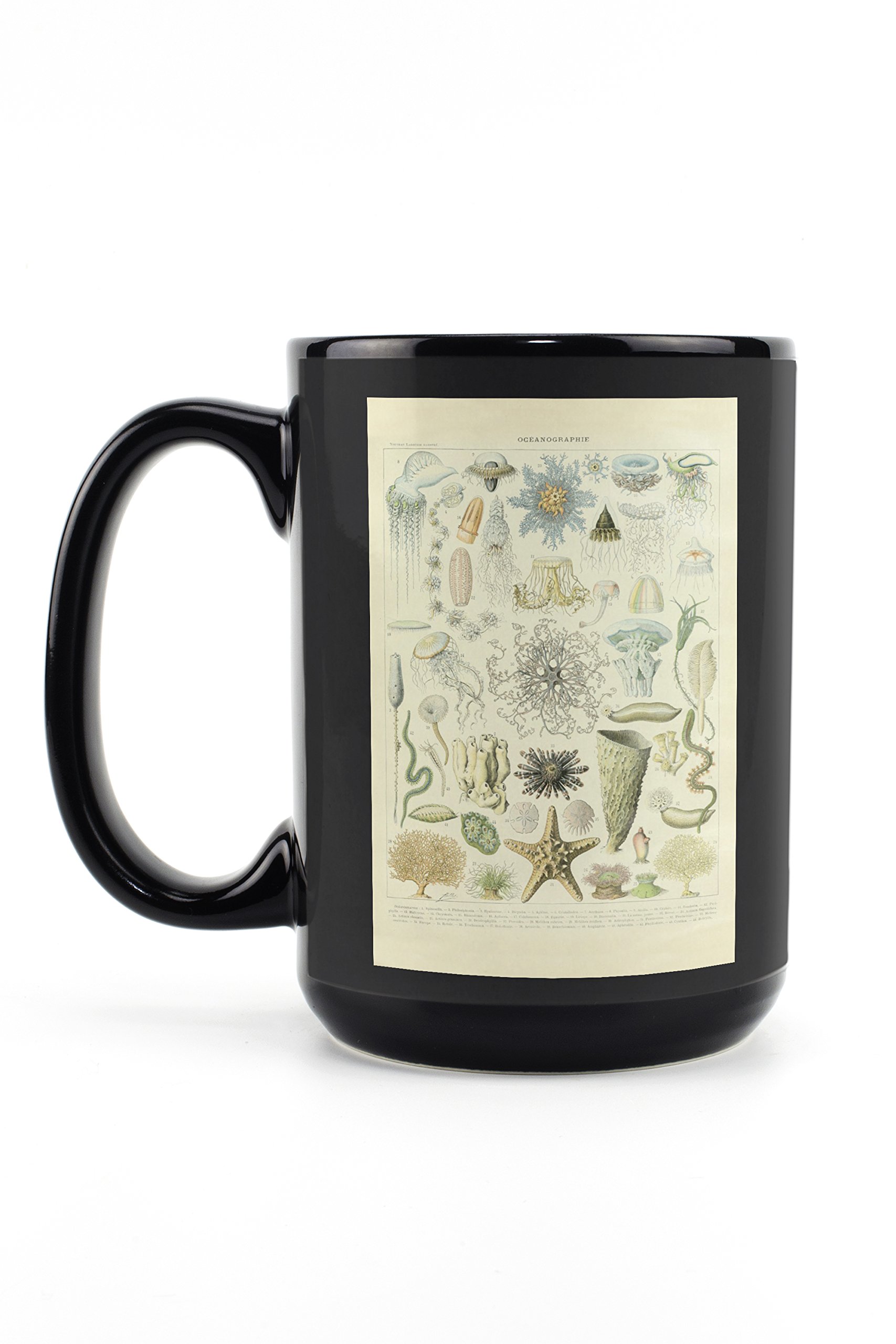 Vintage Marine Life Bookplate Coffee Mug - Adolphe Millot Artwork 15oz Black Ceramic Cup for Tea & Coffee | Dishwasher & Microwave Safe | Perfect for Home, Office & Gifts