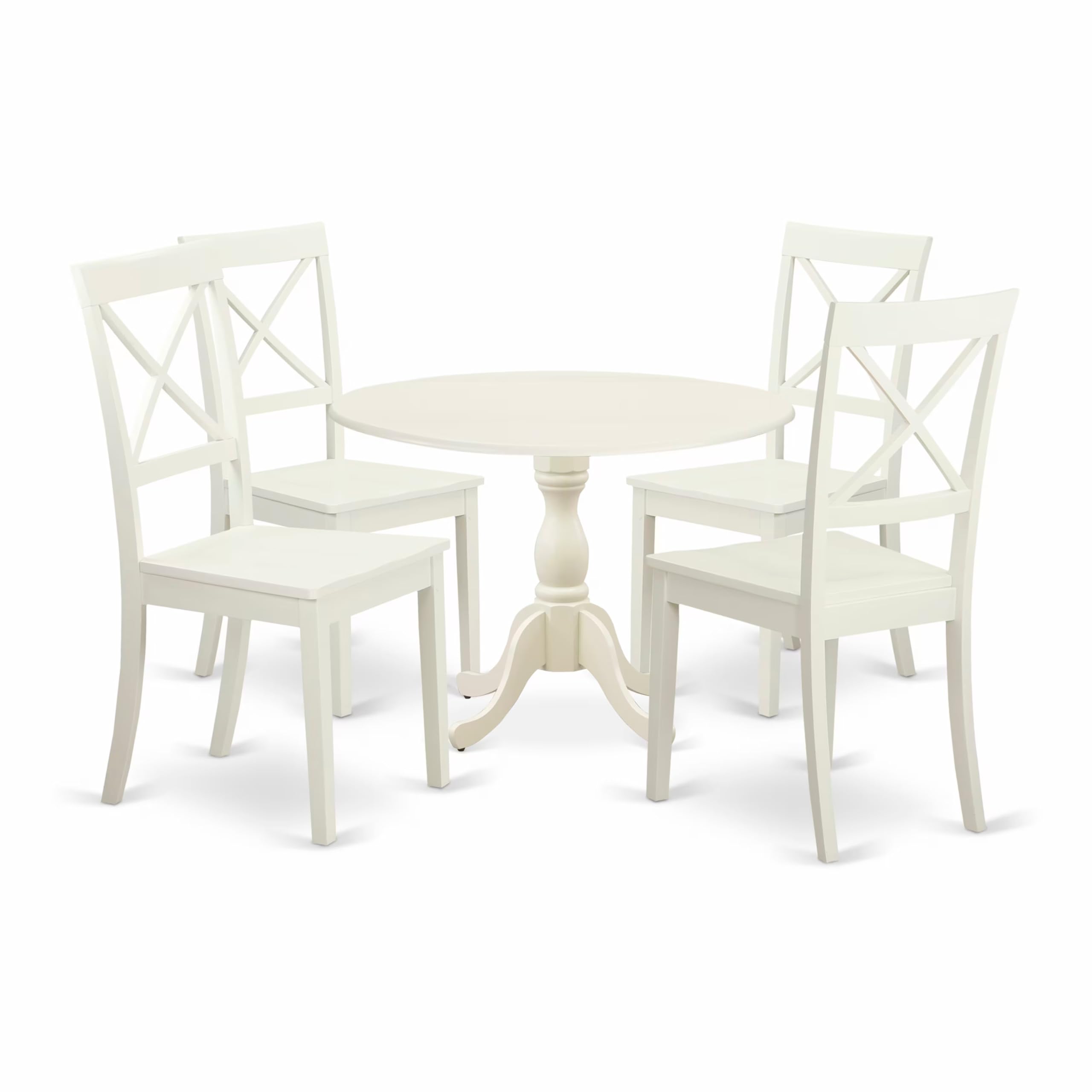 Modern 5-Piece Dining Table Set with Round Wooden Drop-Leaf Table & 4 Chairs, 42x42 Inch, Linen White - Perfect for Small Spaces, Breakfast Nooks & Cozy Apartments