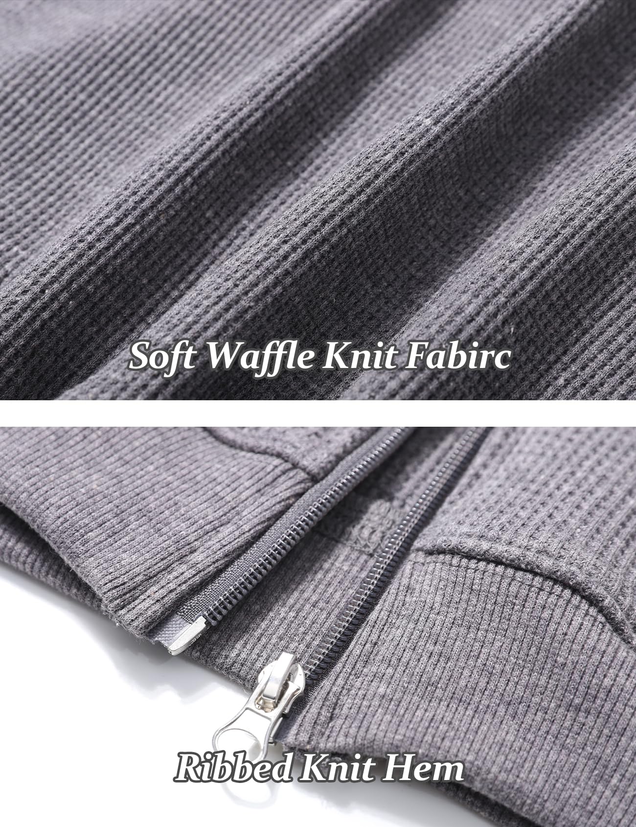 Flygo Women's Cropped Zip Up Hoodie - Waffle Knit Sweatshirt with Kangaroo Pocket | Casual Streetwear, Loungewear, Fall & Winter Fashion