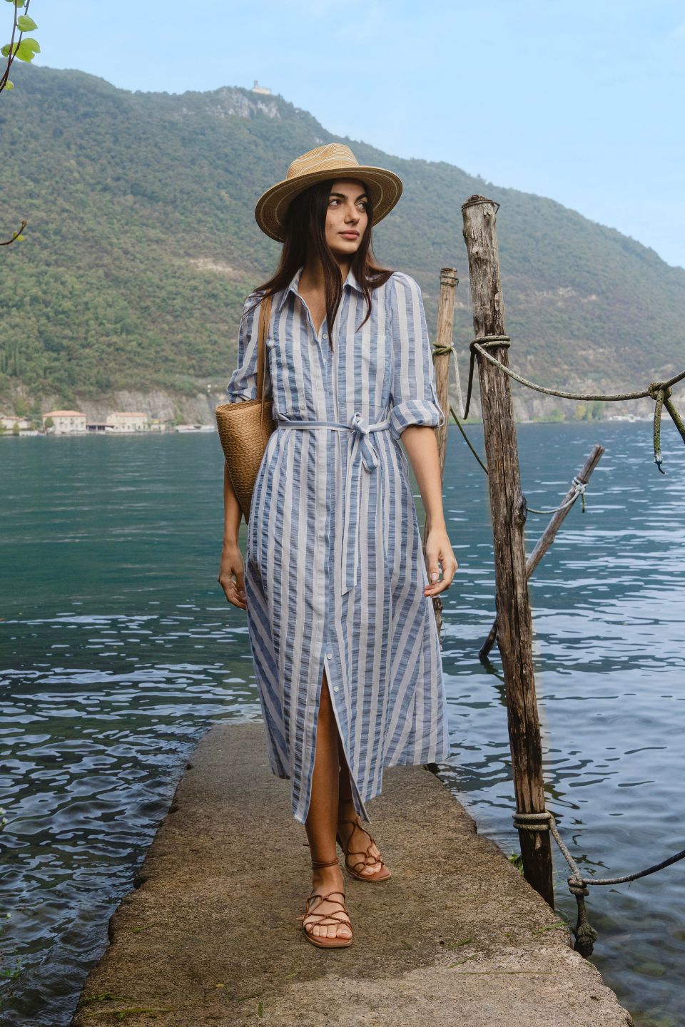 Stylish Cyprus Blue Striped Long Sleeve Midi Dress - Perfect for Casual Outings, Office Wear & Special Occasions