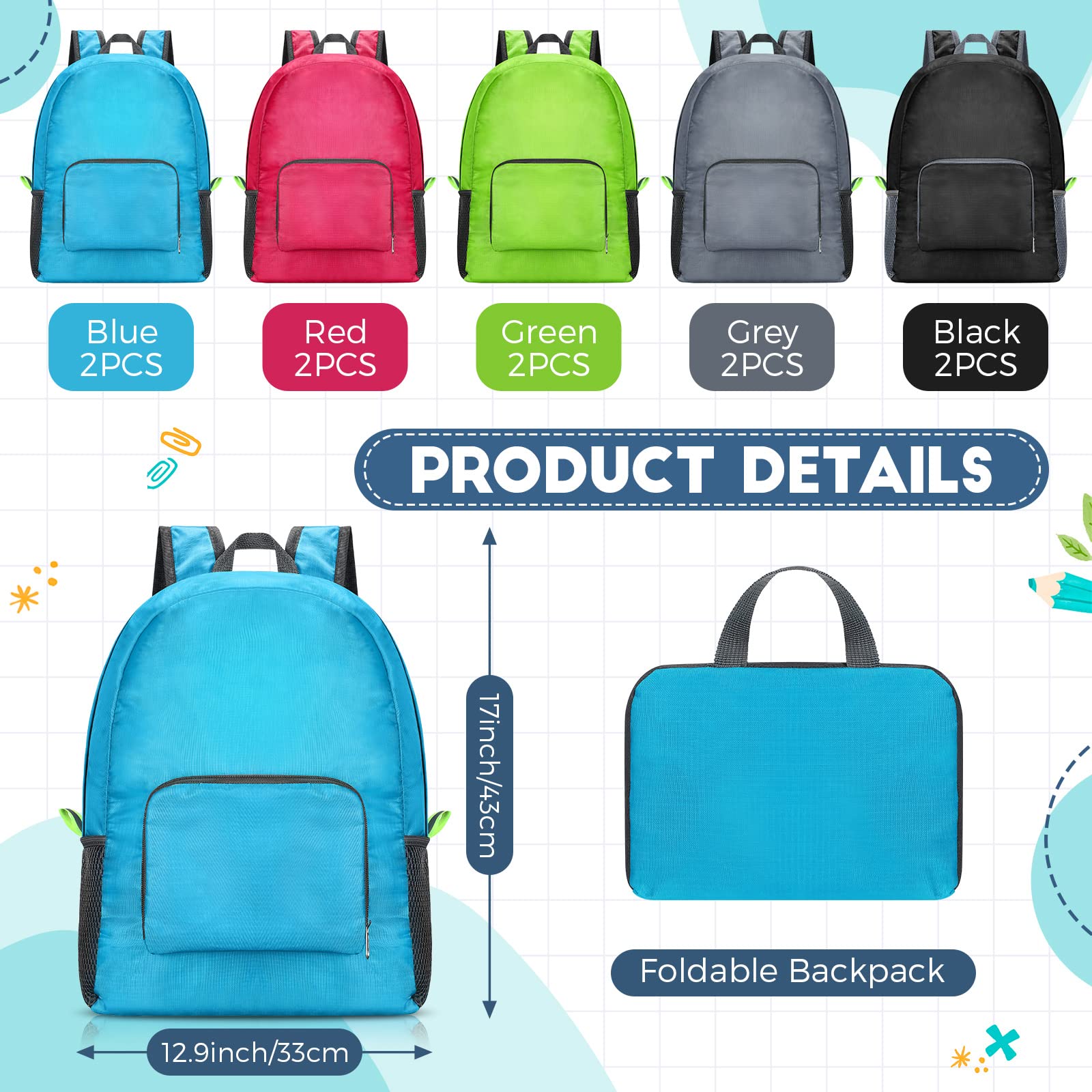 Jexine 10 Pack 16.5 Inch Lightweight Backpacks for Adults - Bulk Multicolor Basic Travel Backpacks, School Book Bags & Outdoor Hiking Daypacks