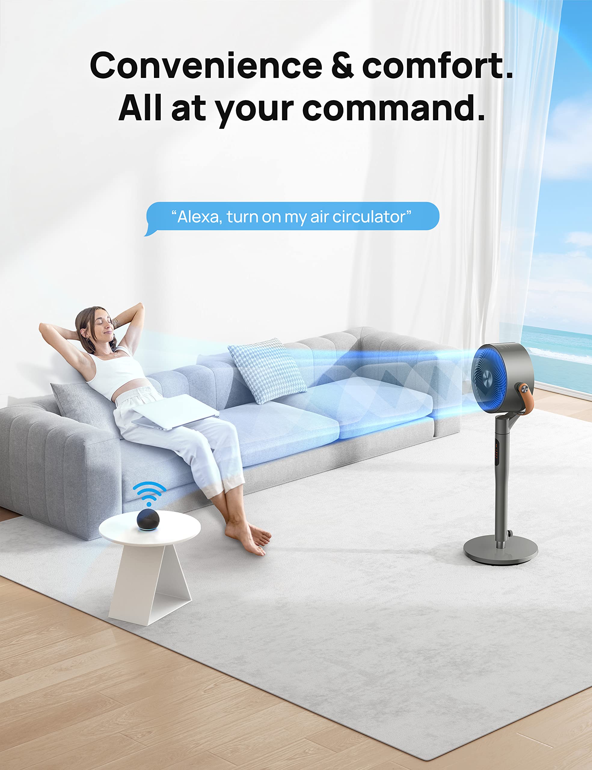 Dreo Smart Wi-Fi Standing Fan with Voice Control - 37-43'' Adjustable Height, 6 Modes & 8 Speeds, 100ft Quiet DC Motor Circulator, 120°+105° Oscillation for Bedroom, Living Room & Office Use