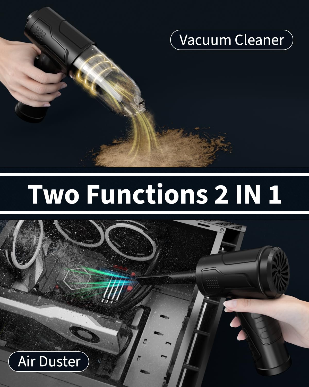 Rechargeable Cordless Air Blower - 95000RPM 3-Speed Electric Duster for Deep Cleaning - 8000mAh Battery - Keyboard Cleaner, PC Cleaning, Car Duster - Eco-Friendly Alternative to Canned Air - Perfect for Home, Office & Electronics Maintenance
