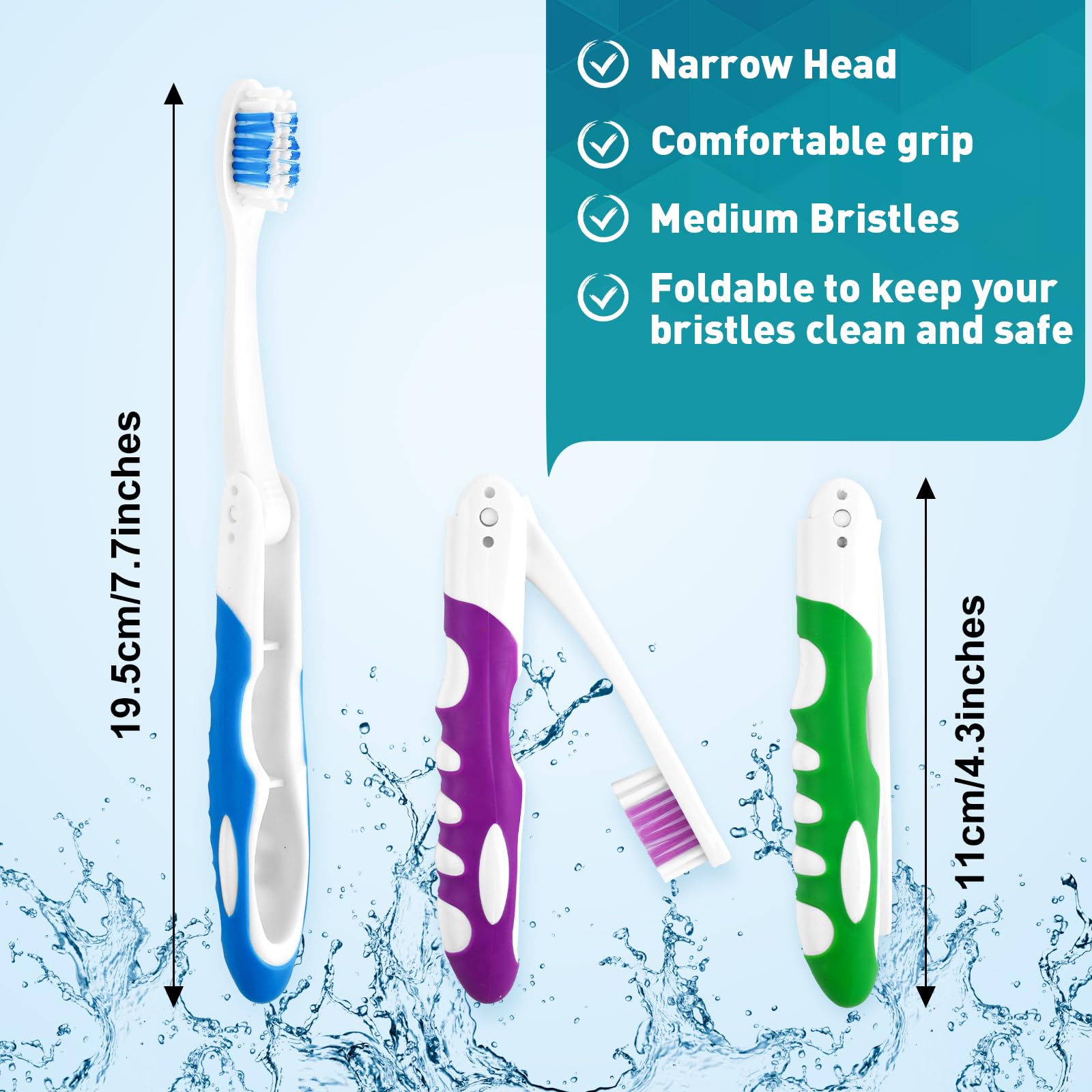 20 Pack Travel Toothbrush Set - Portable Folding Mini Toothbrushes with Medium Bristles | Individually Wrapped Bulk Toothbrushes for Camping, Hiking, School, Travel & Emergency Kits