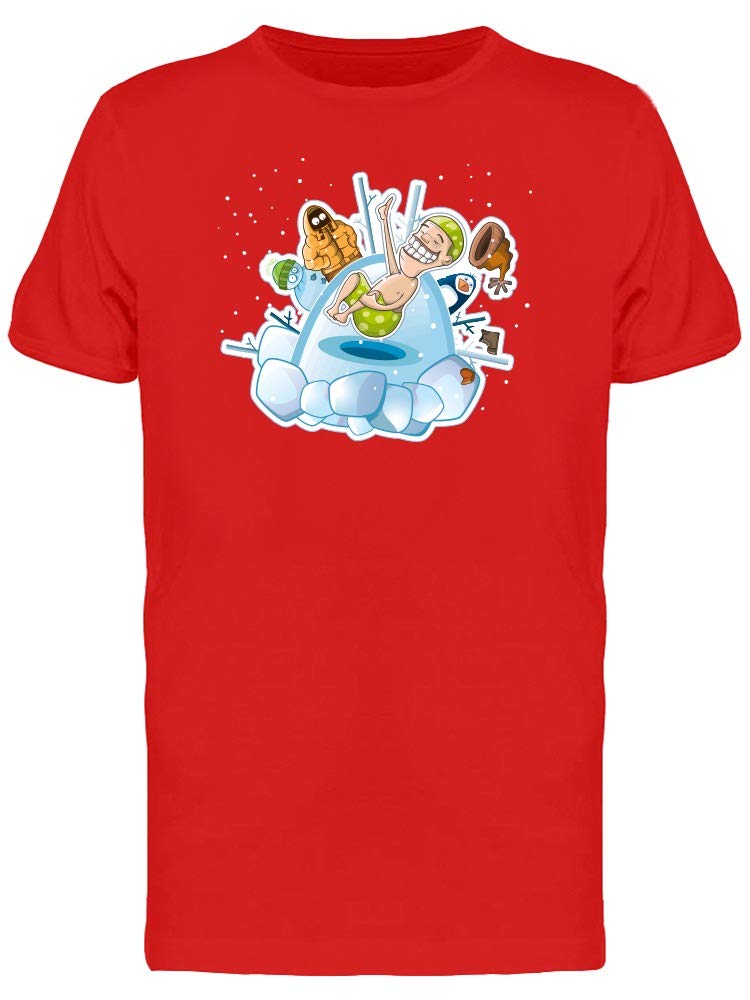 Funny Men's Ice Swimming Graphic T-Shirt - Red Cotton Tee for Casual Wear & Gifts