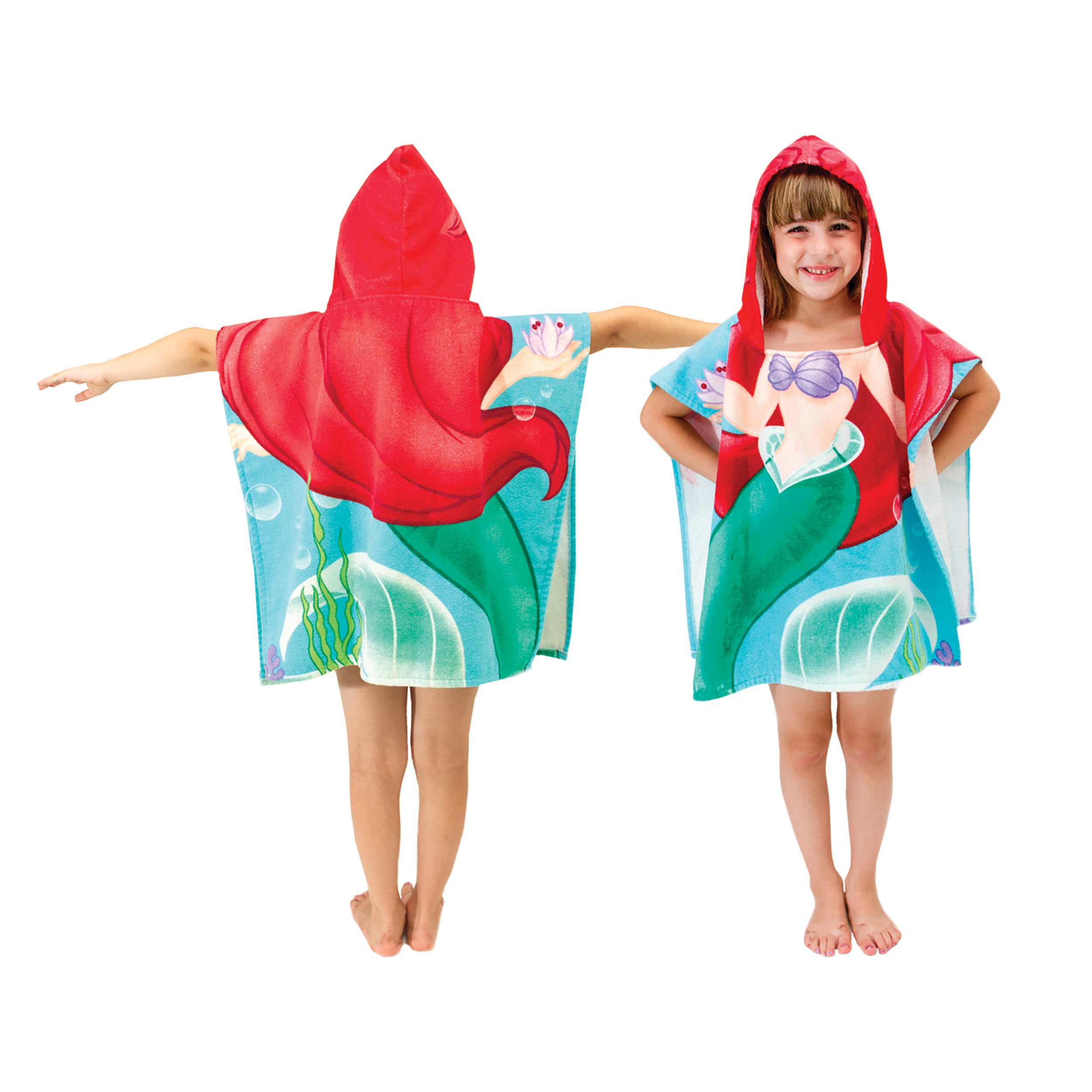 Disney Little Mermaid Ariel Hooded Kids Bath Towel - Soft Cotton Baby Beach & Pool Towel for Toddler Girls, Perfect for Swimming, Bath Time & Dress Up Play