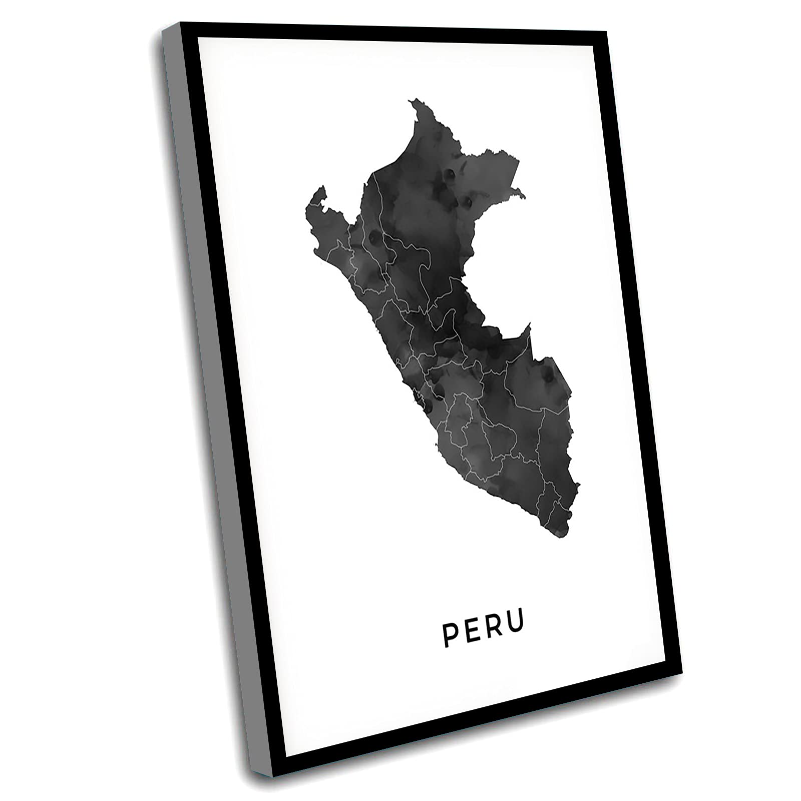 Windrain Canvas Abstract Wall Art - Peru Map Black & White Poster for Bedroom & Teen Room Decor - 12x16 Inch Framed Country Map Print - Unique Gift for Realtors & Travel Lovers - Perfect for Home Office, Dorm or Living Room Wall Decor
