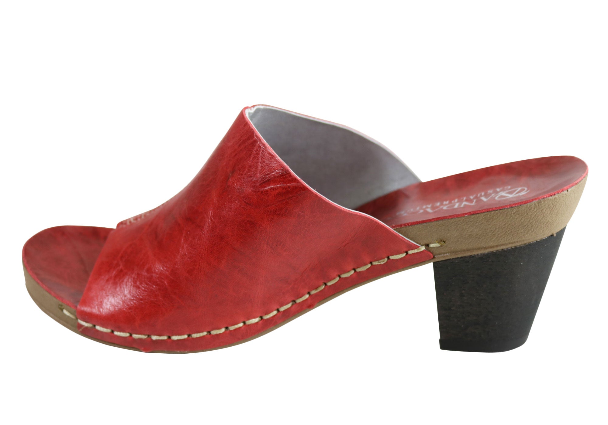 Andacco Women's Leather Mid Heel Sandals Slides - Comfortable Gallon Size Made in Brazil - Perfect for Summer, Beach, and Casual Outings