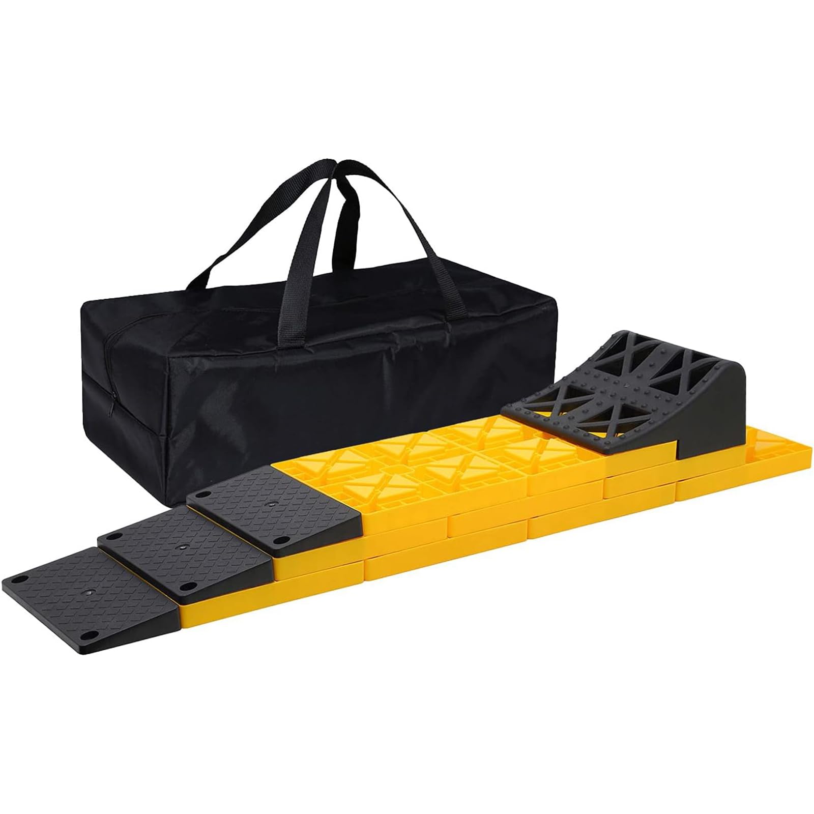Homeon Wheels RV Leveling Blocks - 9 Pack Interlocking Camper Leveling Ramps with Wheel Chock & Carrying Bag | Heavy Duty Stabilizer for RV, Trailer, Motorhome Parking | Perfect for Camping, Road Trips & Outdoor Adventures
