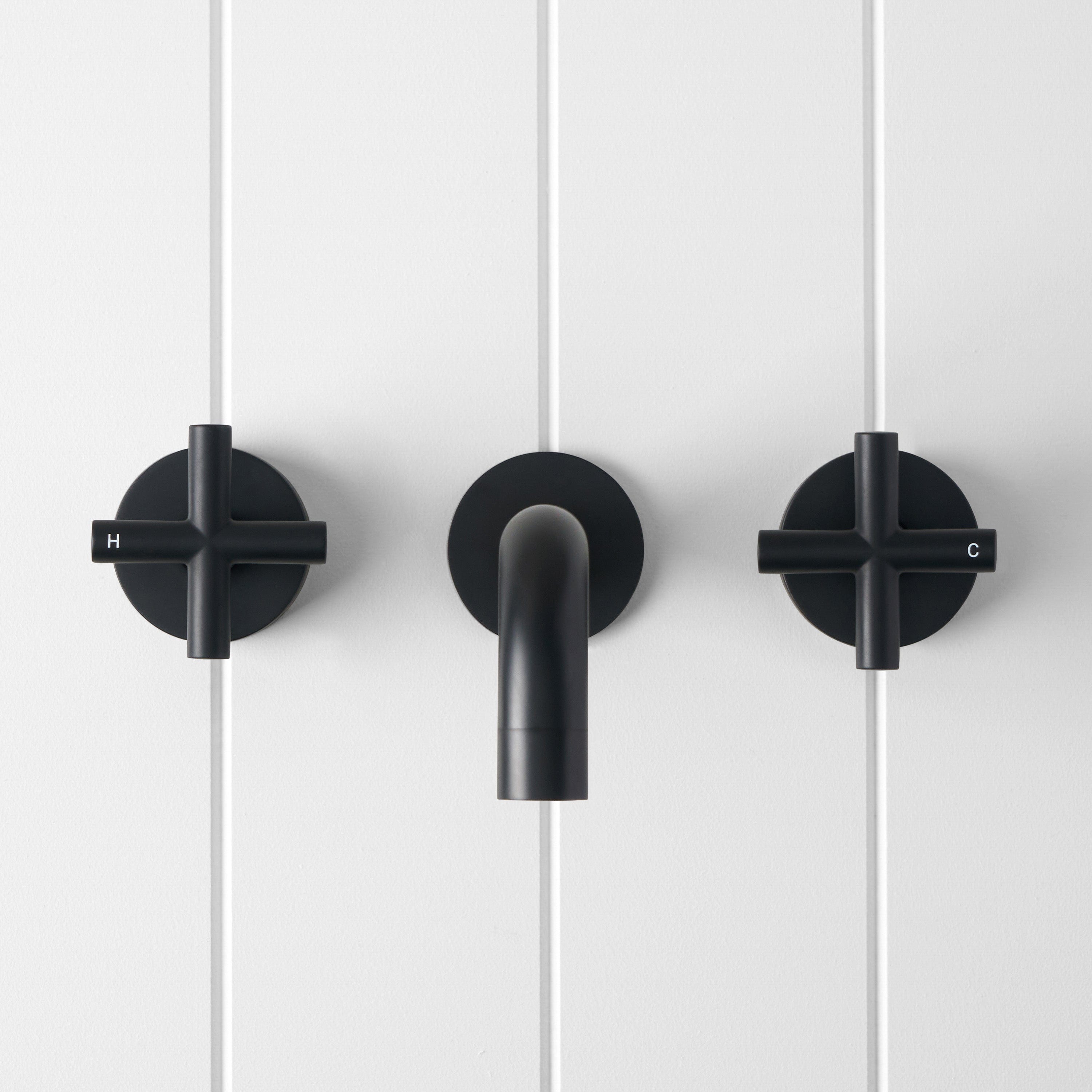 Matte Black Wall Spout with Cross Taps - Premium Bathroom Faucet for Modern Sink & Vanity Installation - Perfect for Home, Hotel, and Commercial Use