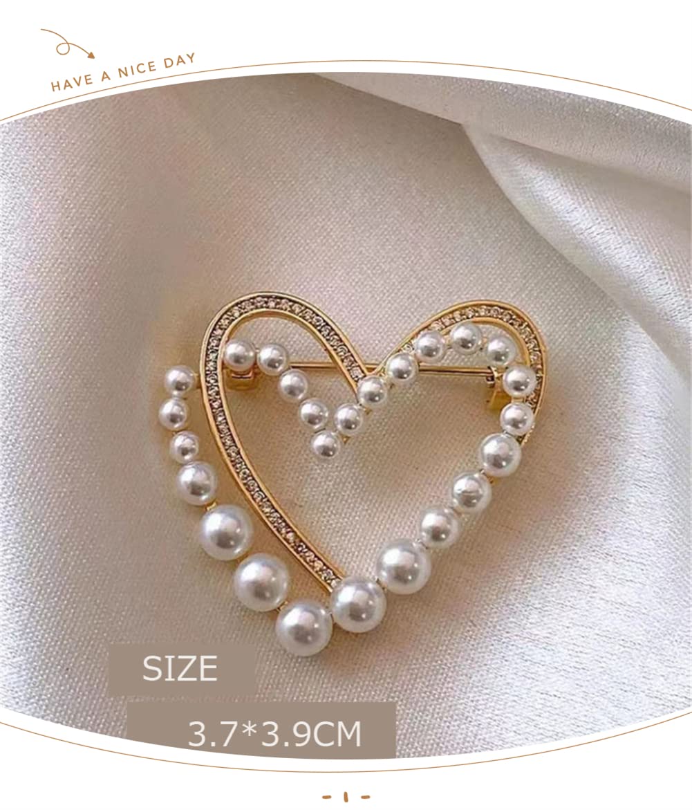 Heart-Shaped Pearl Brooch with Crystals - Elegant Lapel Pin for Women's Dresses, Coats, Sweaters & Hats | Perfect Jewelry Gift for Weddings, Anniversaries & Romantic Occasions | Adds Glamour to Scarves, Shawls & Formal Attire