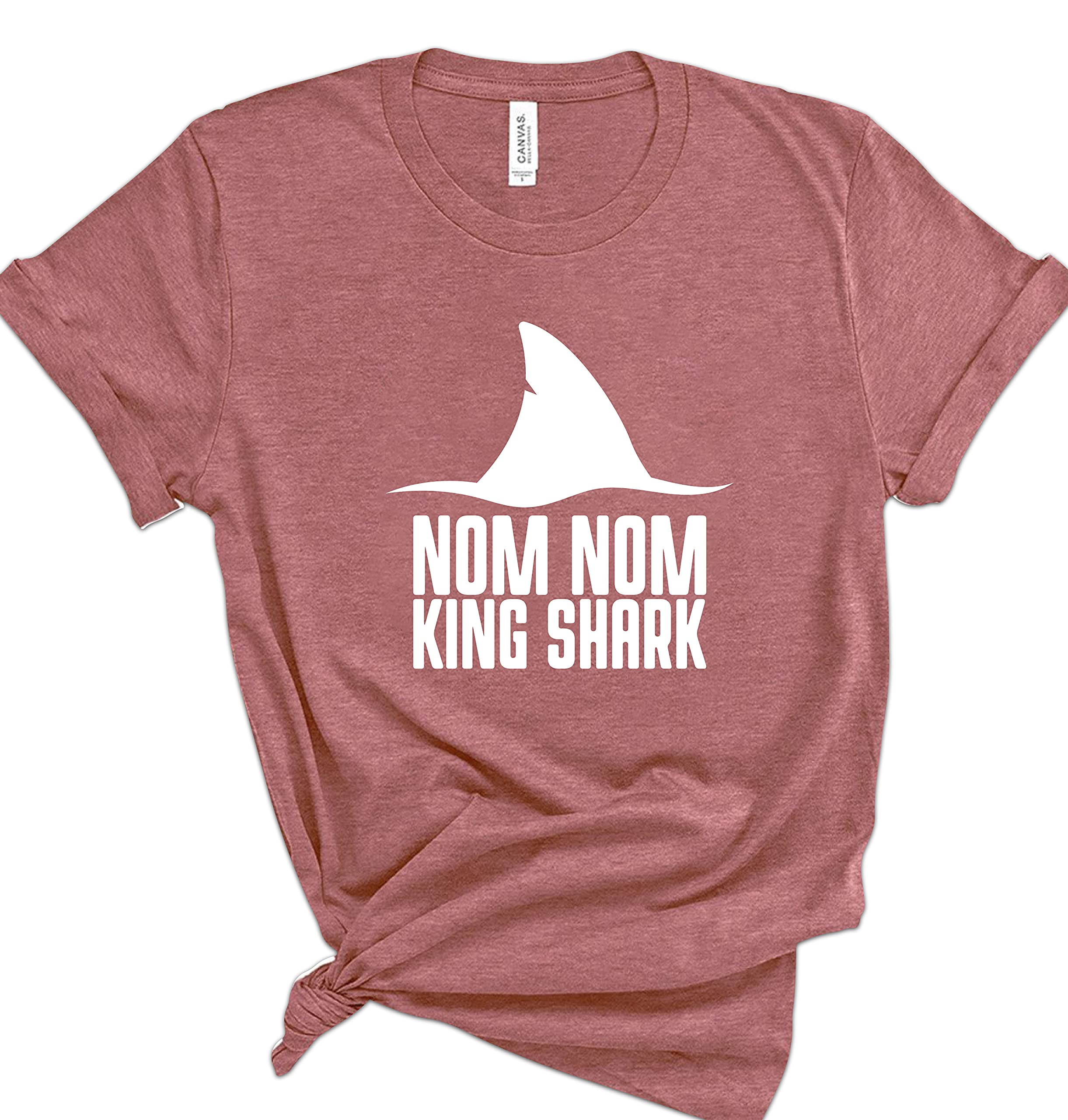 Nom Shark Graphic T-Shirts for Men & Women | Funny 'Nom Nom' Shark Tees | Casual Short Sleeve Summer Shirts | Ocean & Beach Themed Apparel for Vacation, Surfing & Outdoor Activities