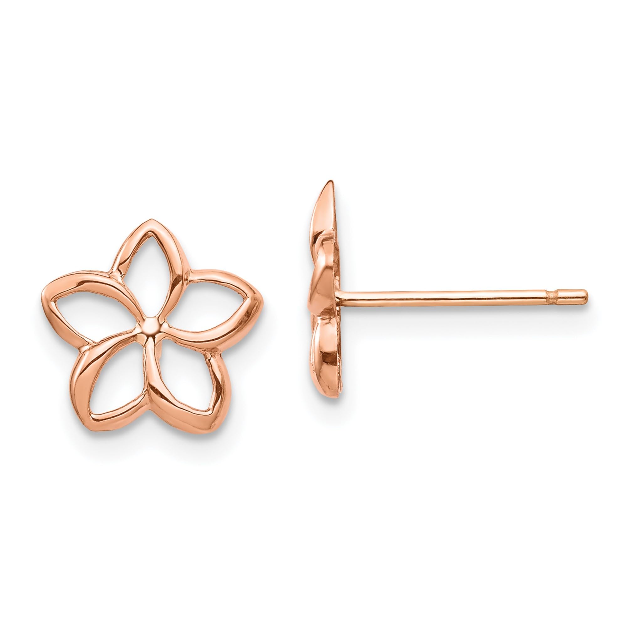14K Solid Rose Pink Gold Hawaiian Plumeria Flower Stud Earrings for Women | Hawaiian Jewelry Gift for Her | Perfect for Beach Weddings, Vacations & Tropical-Themed Parties