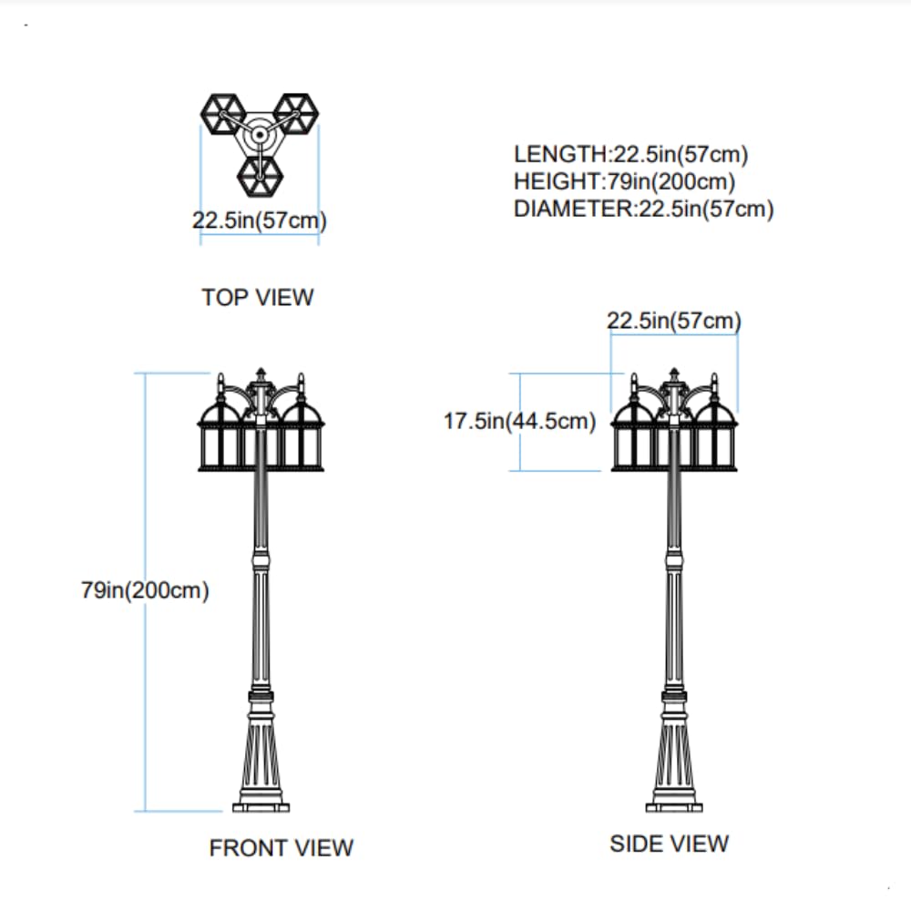Trans Globe Lighting TG4189 BK Wentworth Collection - 3-Light Outdoor Lantern Post Mount in Black Finish | Traditional Style Light Fixture for Porch, Garden & Pathway Lighting
