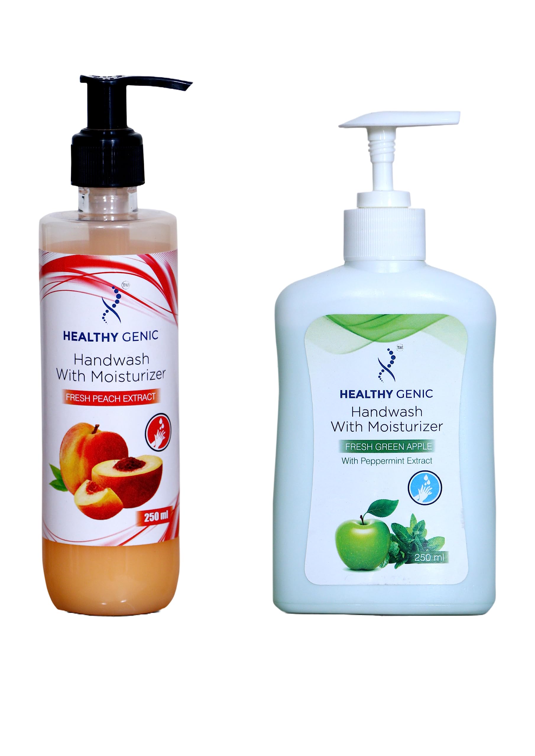 Moisturizing Liquid Hand Wash with Aloe Vera & Vitamin E (Pack of 2) - Apple Green & Peach Scent - 250ml Each Bottle | Gentle Cleansing for Dry Skin | Perfect for Home, Office & Bathroom Use