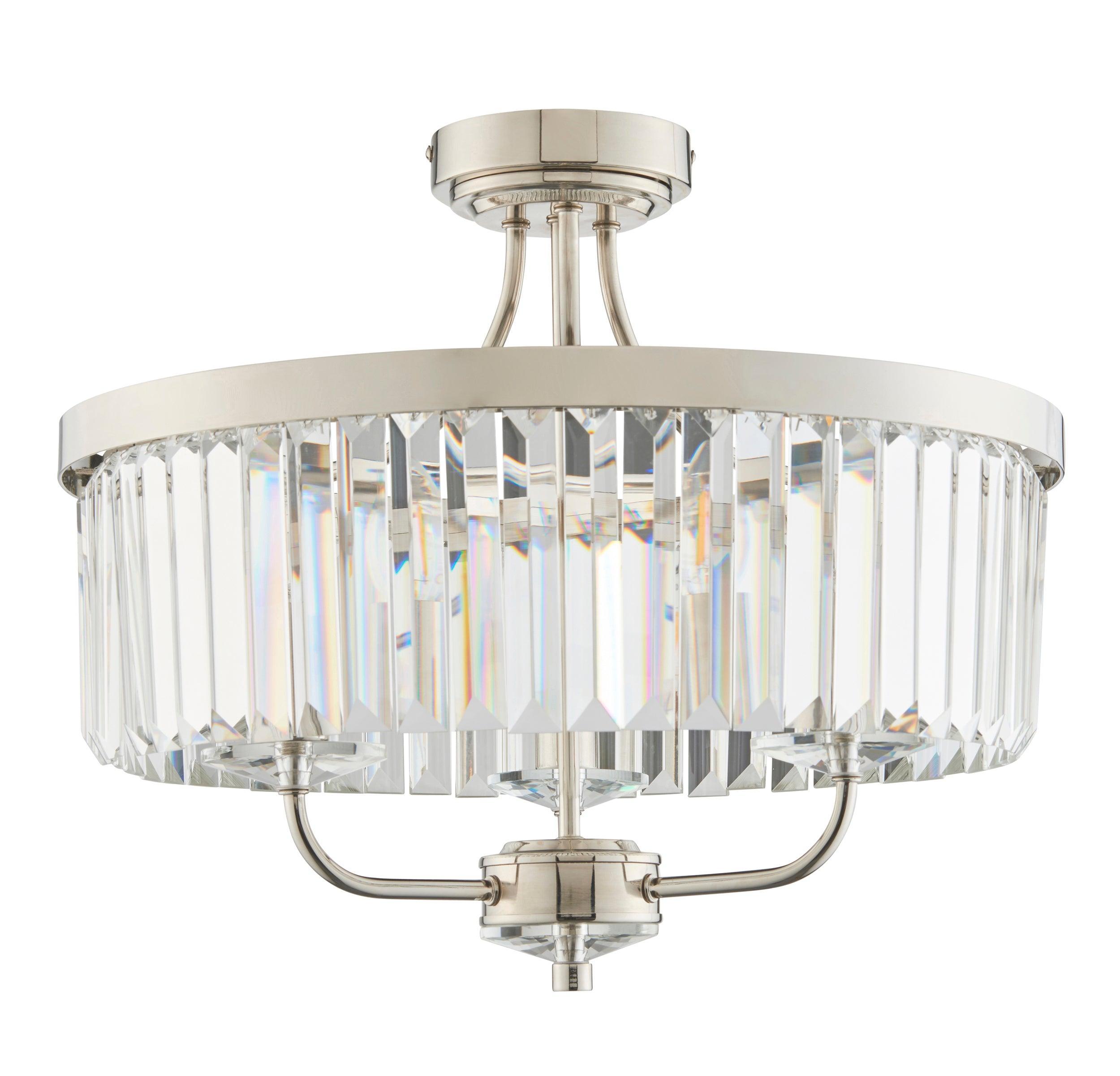 Ealing 3-Light Round Semi Flush Mount Ceiling Light Fixture - Brushed Nickel & Clear Cut Glass - Perfect for Dining Room, Bedroom, or Hallway Lighting