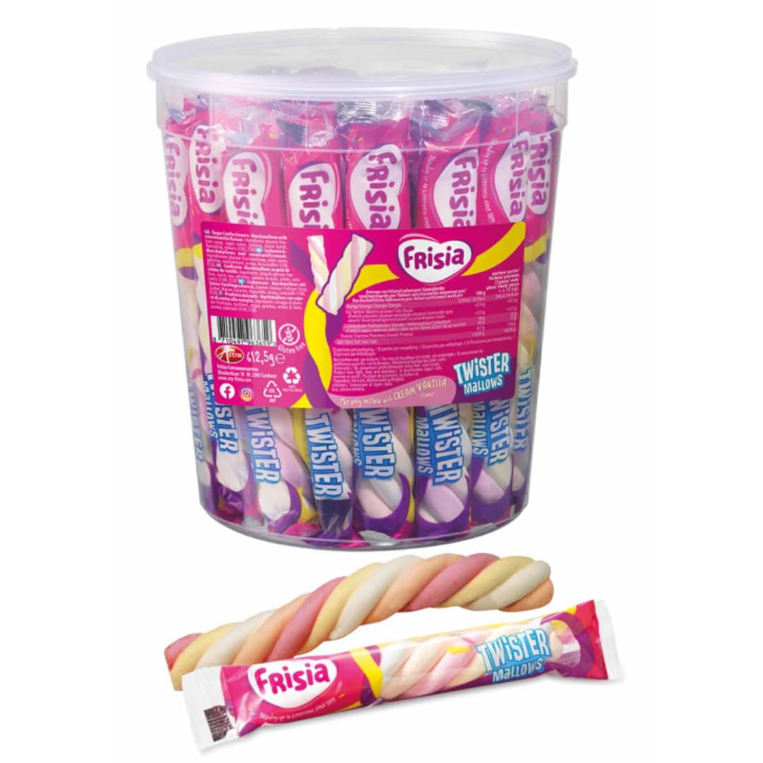 Frisia Twister Marshmallows - Individually Wrapped, Pack of 35 - Perfect for Hot Chocolate, Camping & Party Desserts