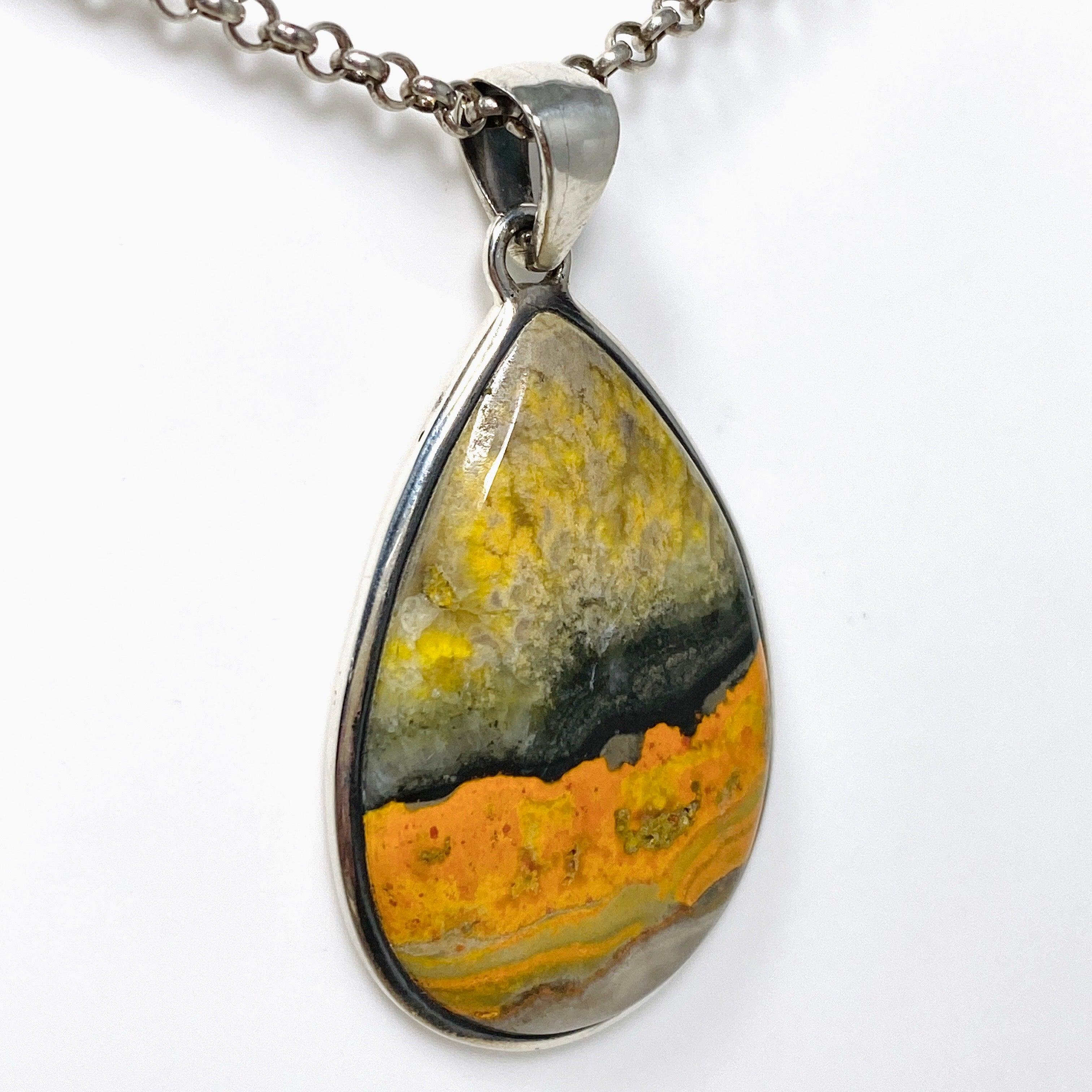 Bumblebee Jasper Teardrop Pendant Necklace PPGJ660 - Natural Stone Jewelry for Women, Healing Crystal Gift for Meditation & Energy Balancing