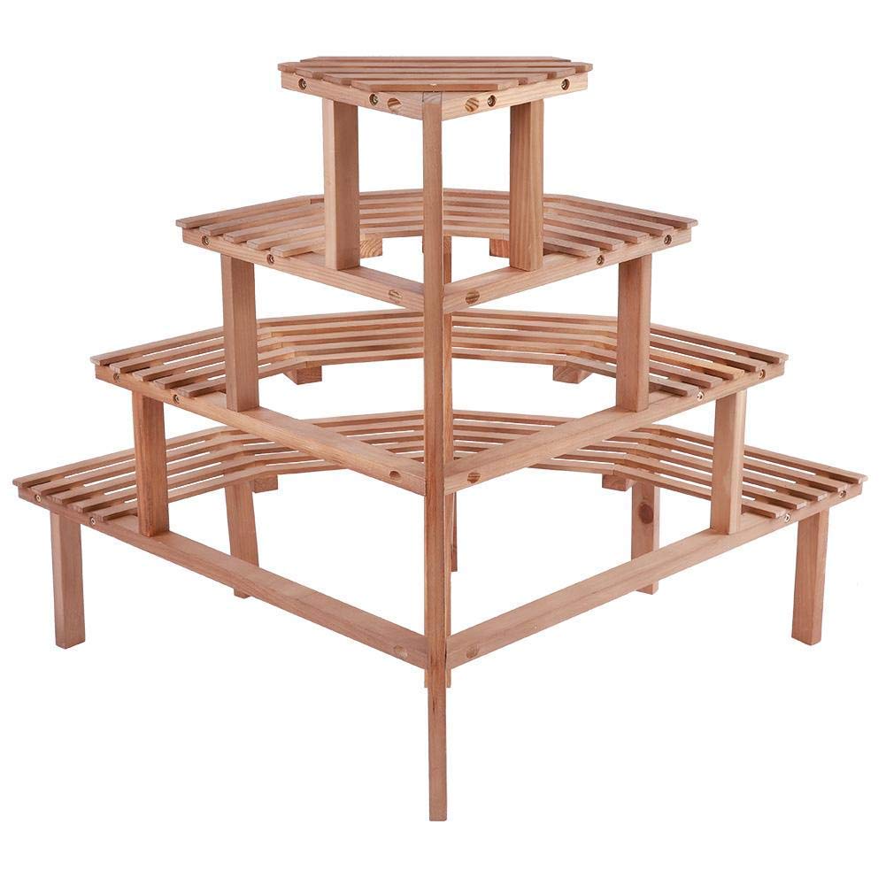 4-Tier Pine Wood Corner Shelf - Plant Stand for Flower Pots, Garden Decor & Indoor/Outdoor Display | Perfect for Small Spaces, Balconies & Patios