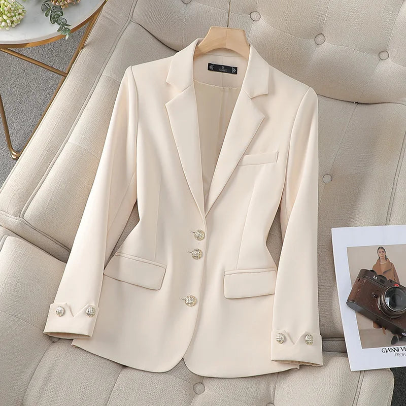 Elegant Black Beige Single Breasted Blazer Jacket for Women | Professional Formal Workwear Tops | Autumn Winter Fashion | Office Wear & Business Casual Outfits