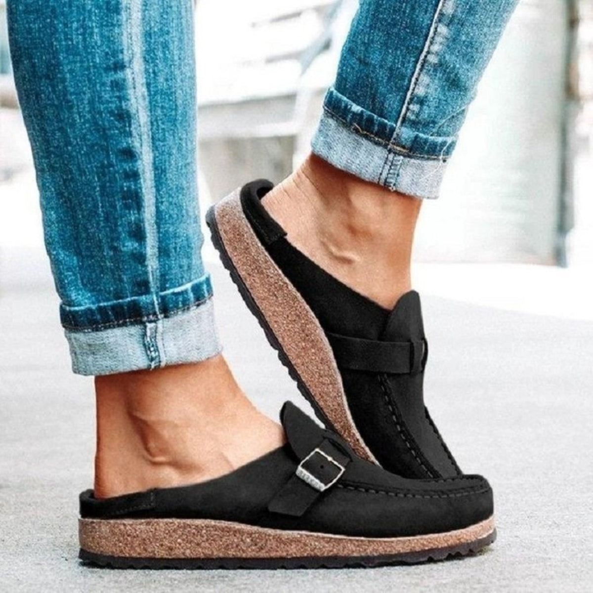 Comfortable Round Toe Low Heel Buckle Loafers for Women - Classic Casual Slip-On Shoes for Office, Travel & Everyday Wear