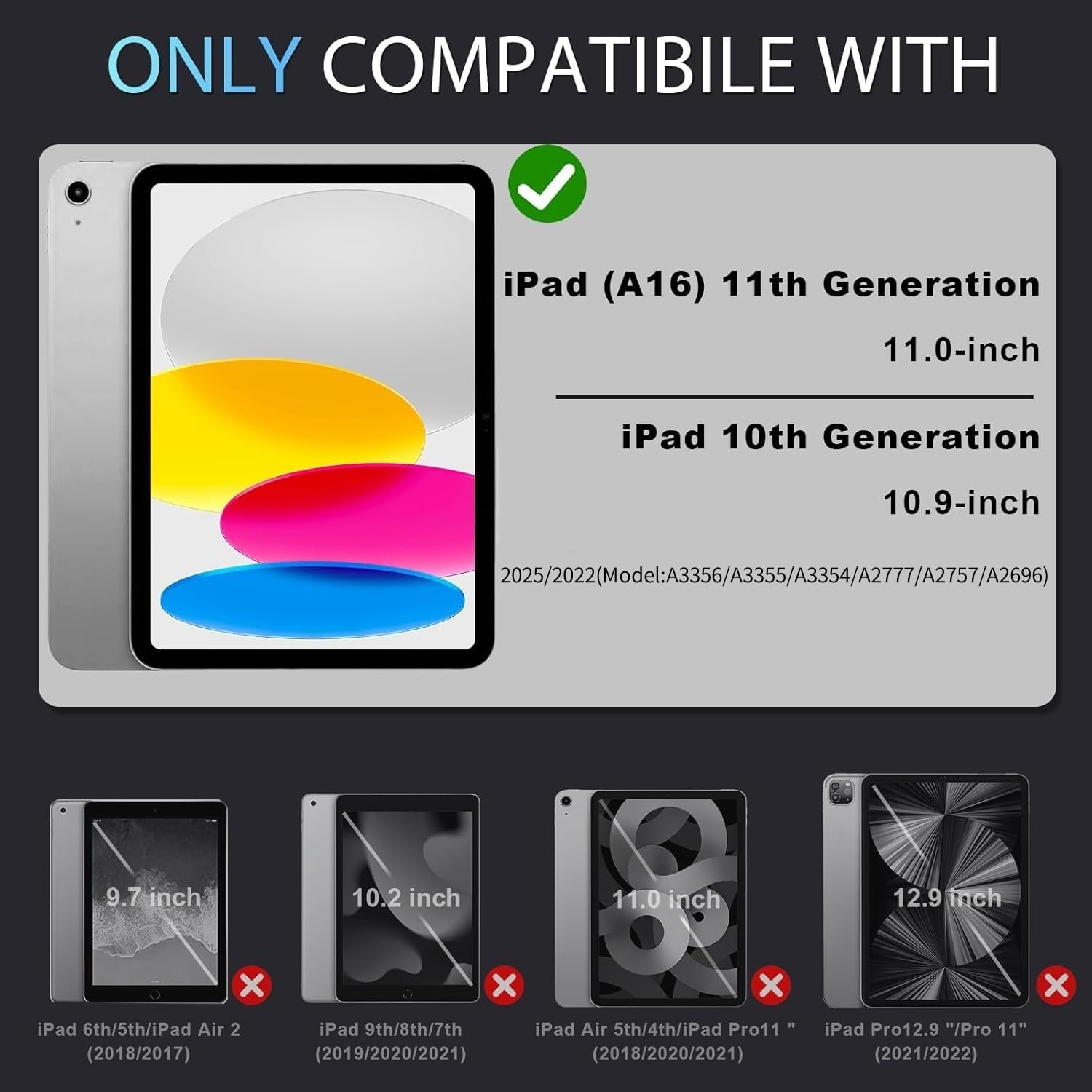 **Military Grade Shockproof iPad Case for 11th/10th Gen iPad (10.9/11 Inch, 2025/2022) - Rotating Stand, Shoulder Strap, Pencil Holder & Screen Protector - Black & Blue - Perfect for Travel, Work & School**
