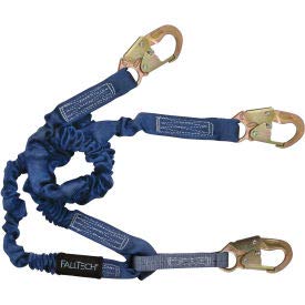 FallTech 8240Y ElasTech 4.5' to 6' Shock Absorbing Safety Lanyard with 3 Snap Hooks - OSHA Compliant Fall Protection for Construction, Roofing & Industrial Work