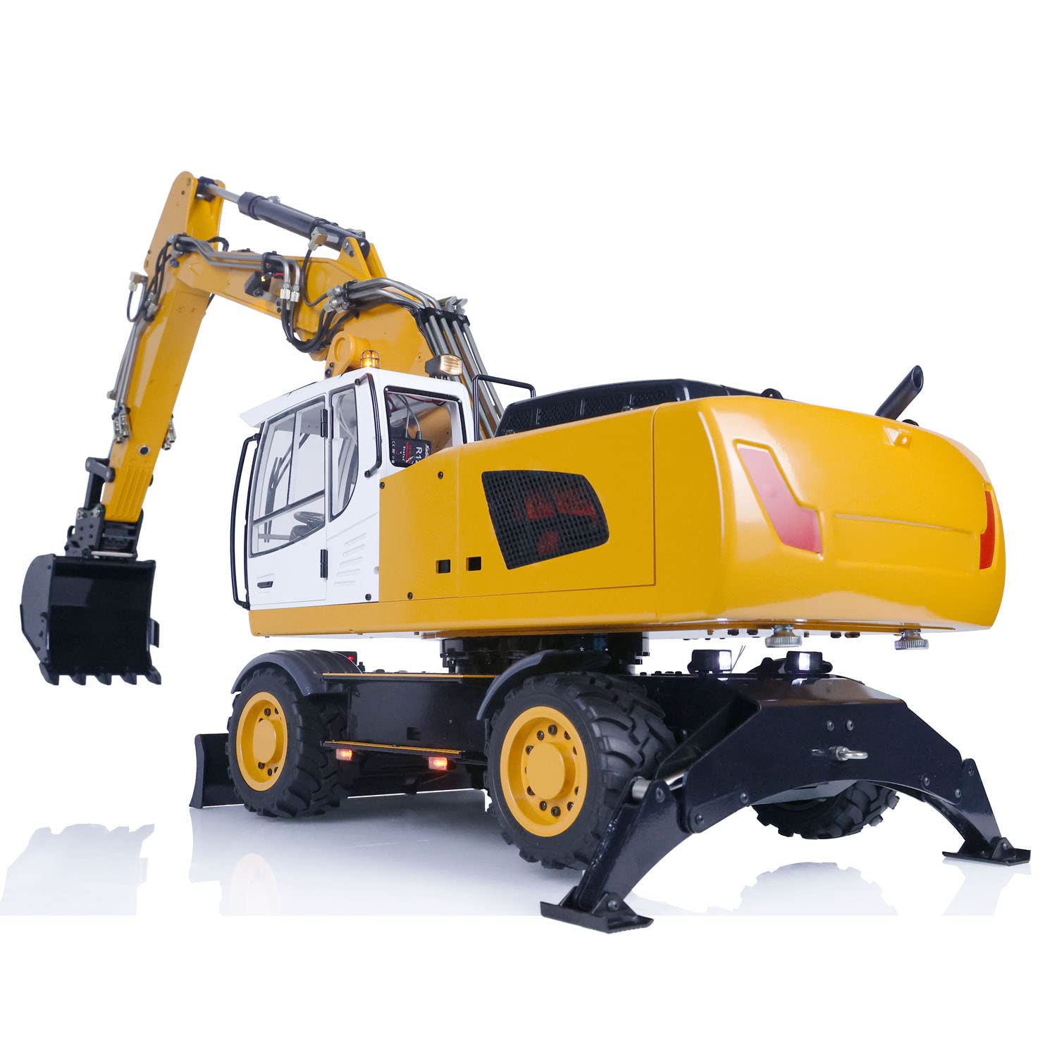 TOUCAN RC 1/14 Scale Hydraulic Excavator Toy - Remote Control Construction Vehicle with Wheeled Chassis, 946 Pl18Ev Model, Includes Digger, Ripper & Grab Attachments - Perfect for Kids Outdoor Play & Construction Enthusiasts